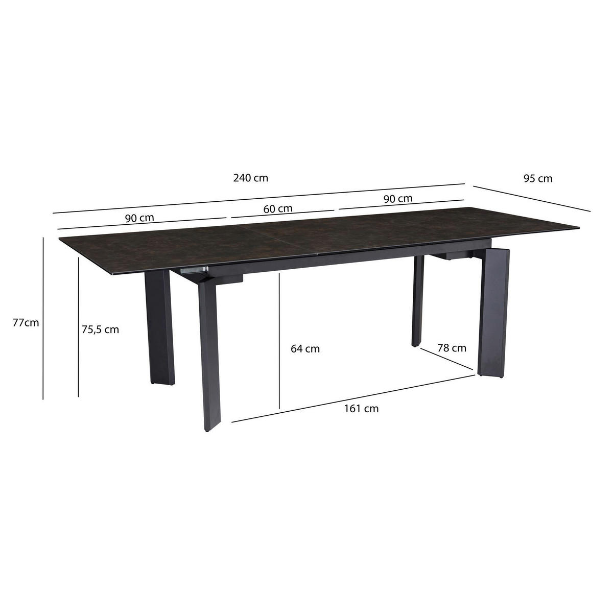 Esstisch schwarz Marmor Optik B/H/T: ca. 180x77x95 cm Esstisch - schwarz (180,00/77,00/95,00cm) - Wohnling
