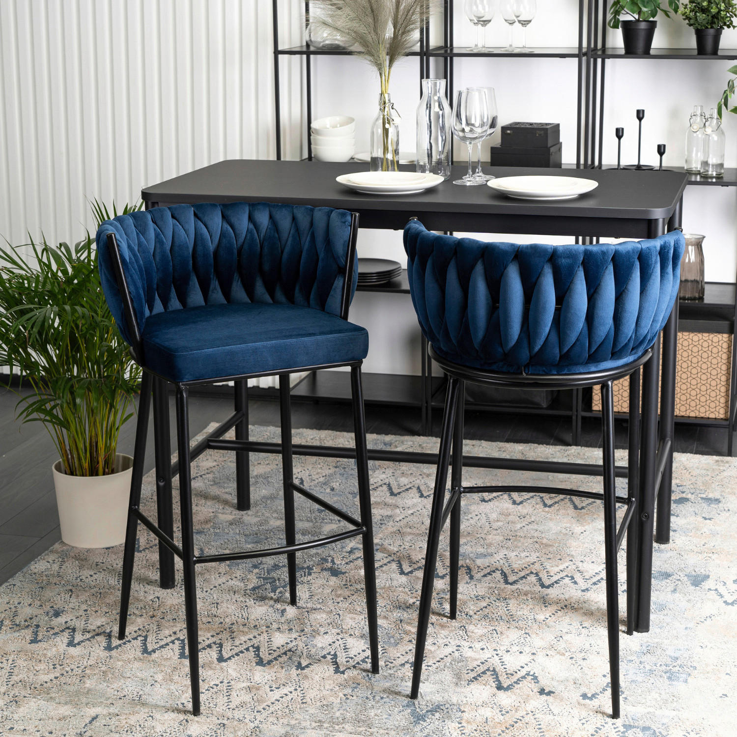 Barhocker FLORES petrol Velourstoff B/H/T: ca. 60x104,5x56 cm FLORES - petrol (60,00/104,50/56,00cm) - WIPMEB