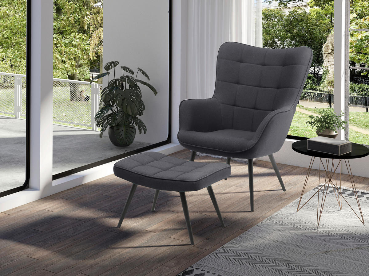 byLIVING Hocker UTA dunkelgrau schwarz Webstoff Metall B/H/T: ca. 60x39x41 cm UTA - schwarz/dunkelgrau (60,00/39,00/41,00cm) - byLIVING