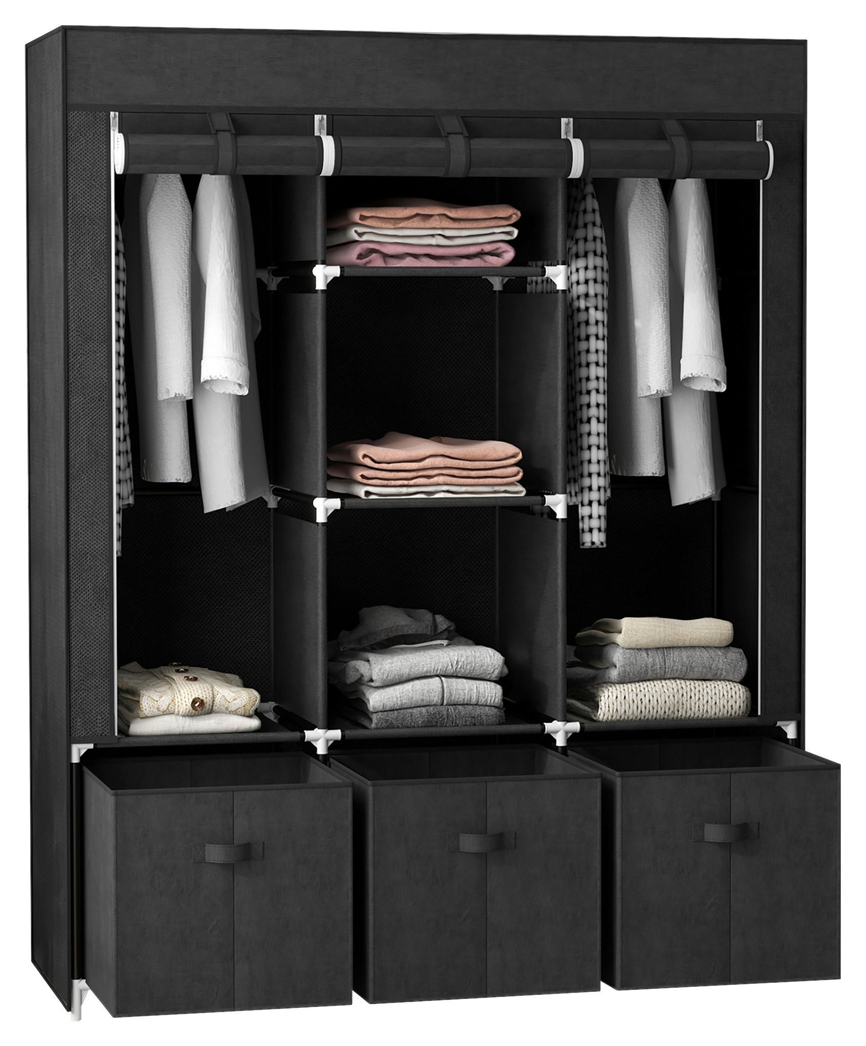 HOMCOM Kleiderschrank schwarz Polypropylen B/H/L: ca. 43x125x162,5 cm Stoffschrank - schwarz (162,50/43,00/125,00cm) - HOMCOM