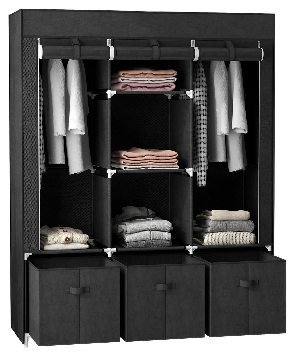 HOMCOM Kleiderschrank schwarz Polypropylen B/H/L: ca. 43x125x162,5 cm Stoffschrank - schwarz (162,50/43,00/125,00cm) - HOMCOM