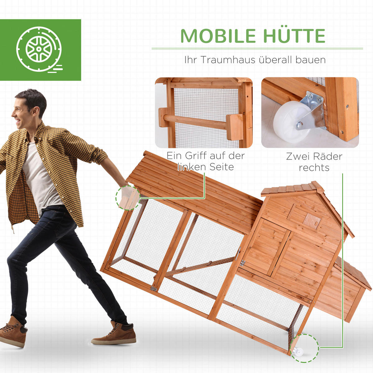 PawHut Hühnerstall Hühnerstall - (213,00/91,00/122,00cm) - PawHut