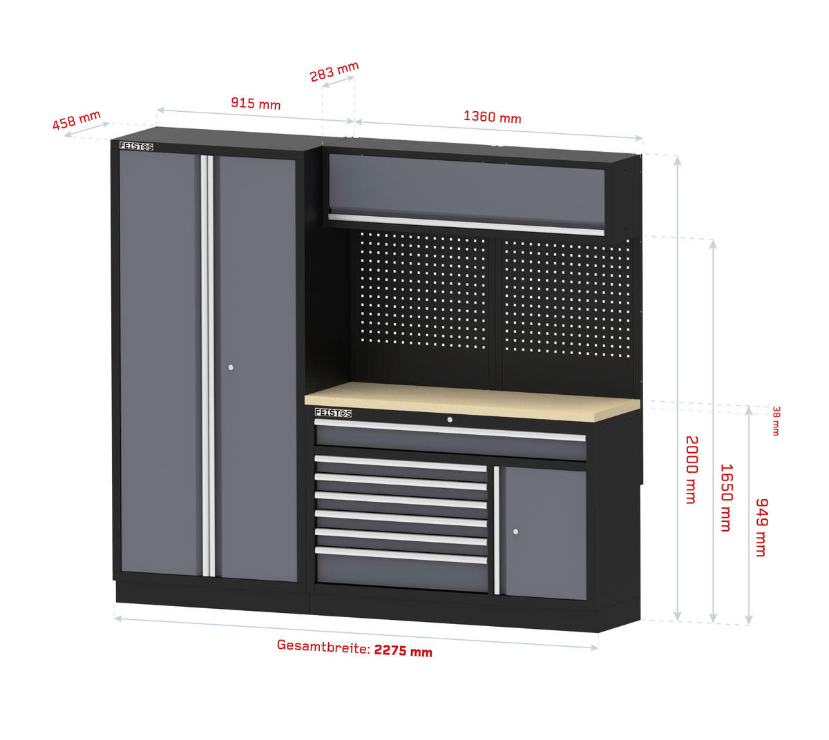 Werkstatteinrichtung Apollo anthrazit B/H/L: ca. 228x200x46 cm Apollo - schwarz/anthrazit (46,00/228,00/200,00cm) - Feistos