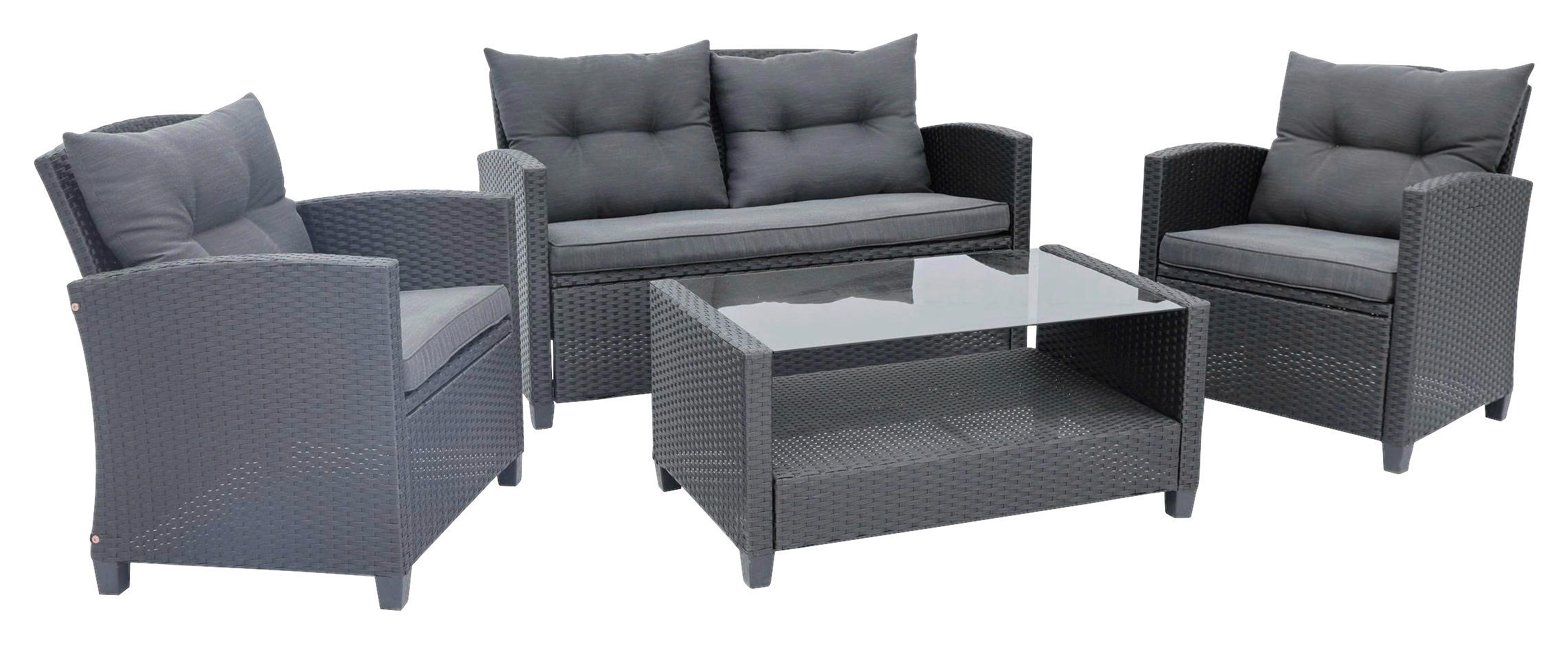 POCOline Gartensitzgruppe Mora grau Polyrattangeflecht Mora - schwarz/grau - POCOline