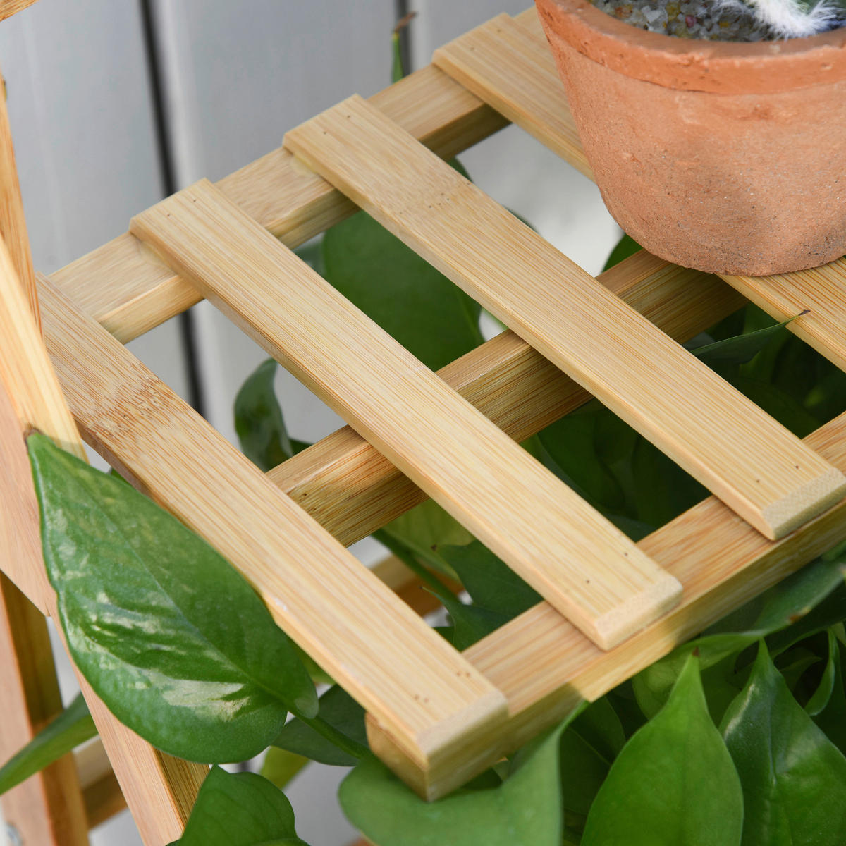 Outsunny Pflanzenregale natur B/H/L: ca. 40x143x70 cm Pflanzentreppe 845-434 - natur (70,00/40,00/143,00cm) - Outsunny