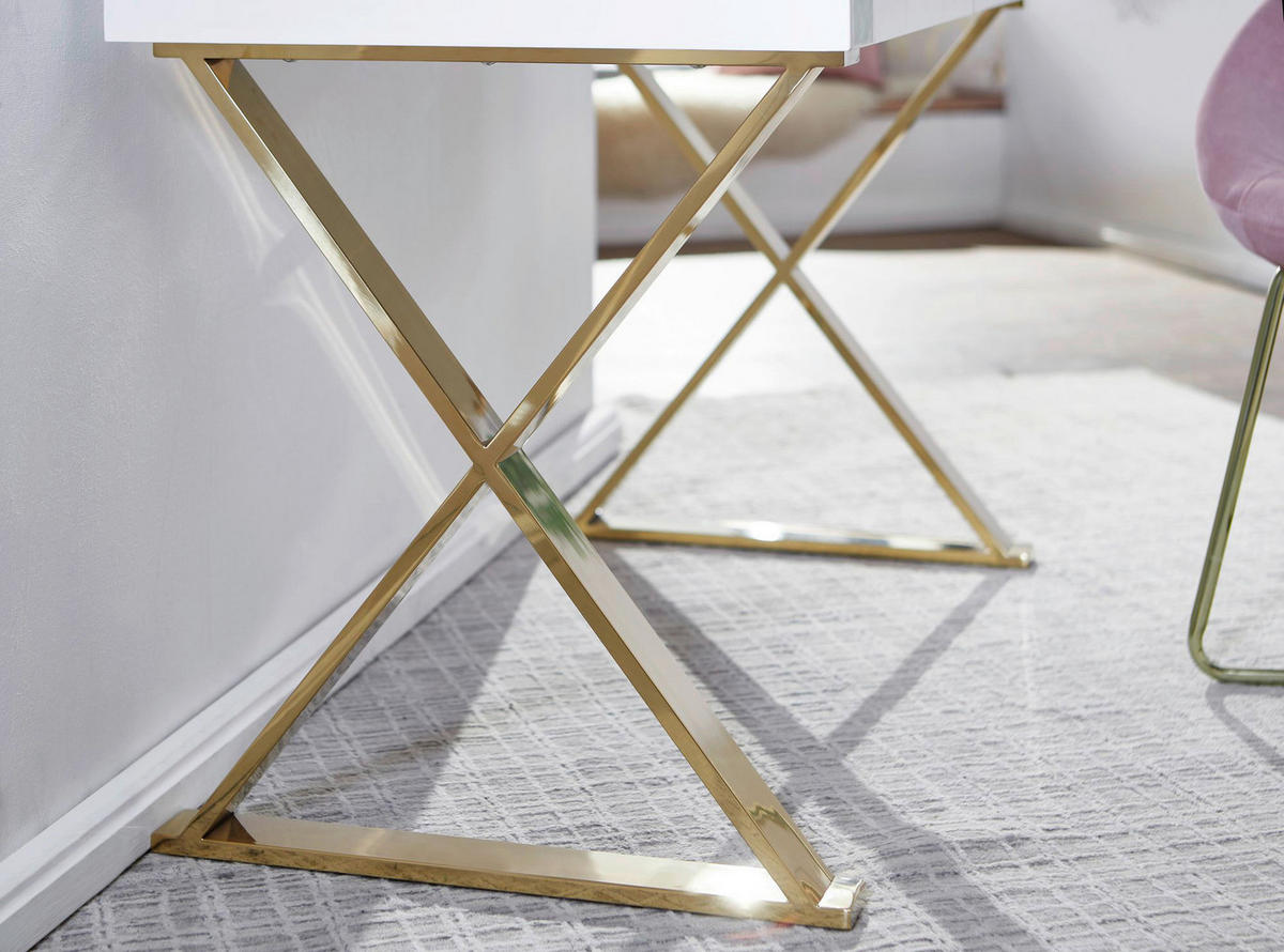 Schreibtisch weiß Lack Hochglanz gold lackiert B/H/T: ca. 118x76x57 cm Schreibtisch - gold/weiß (118,00/76,00/57,00cm) - Wohnling