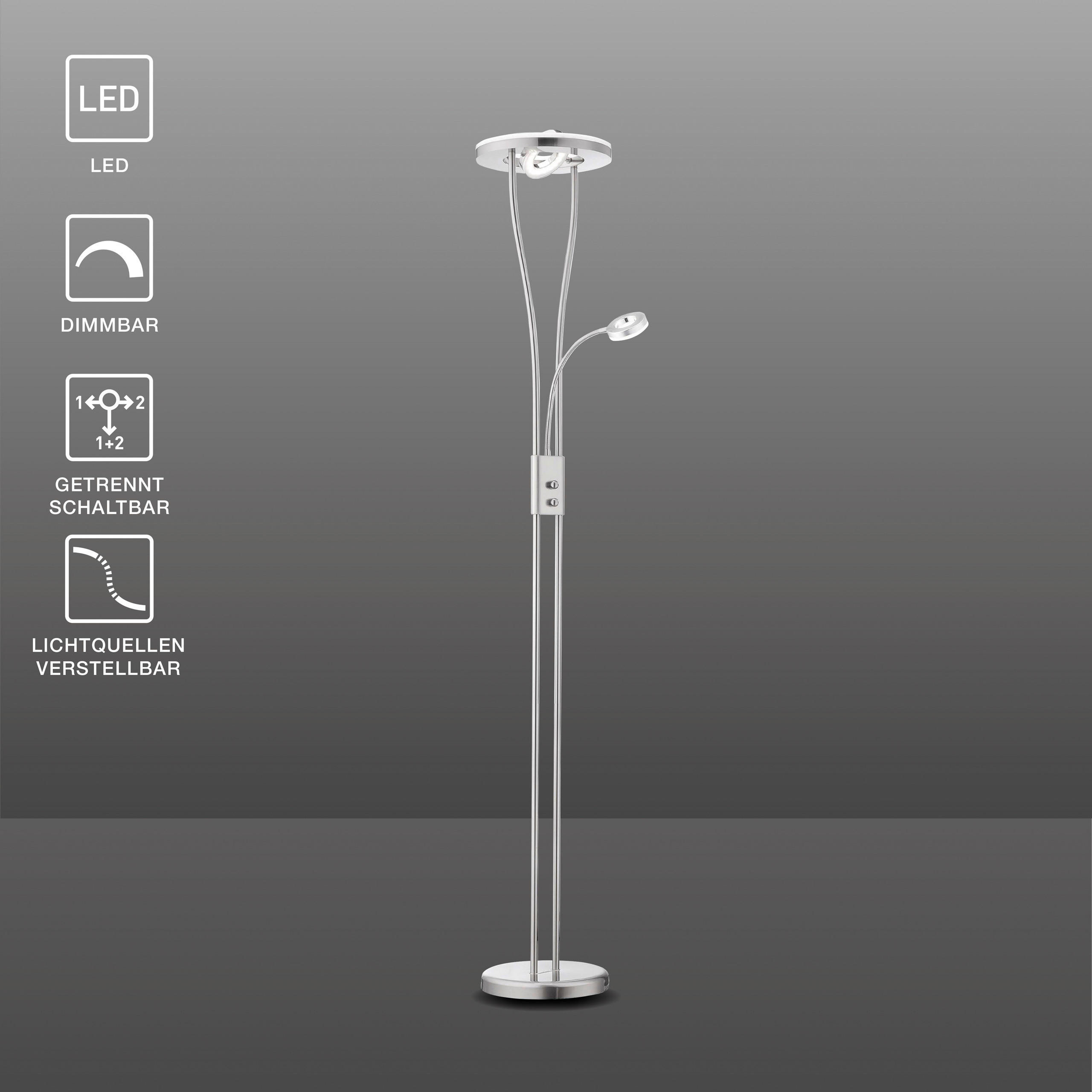 Just Light Deckenfluter 11778-55 silberweiß Metall Kunststoff H/D: ca. 188x29 cm 2 Brennstellen LED-Deckenfluter_mit_Lesearm_Helia - silberweiß (29,00/188,00cm) - Just Light