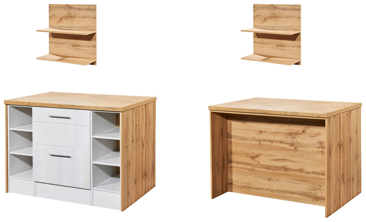 Respekta Inselküche Anton weiß Lärche Nachbildung B/H/T: ca. 310x211x60 cm Anton - Eiche/weiß (310,00/211,00/60,00cm) - Respekta