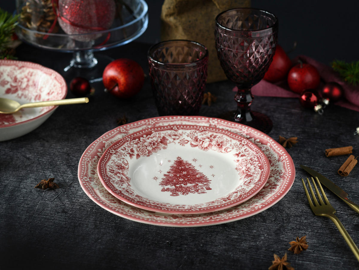 CreaTable Tafelservice Tannenbaum rot Steingut 12 tlg. Tannenbaum - rot - CreaTable