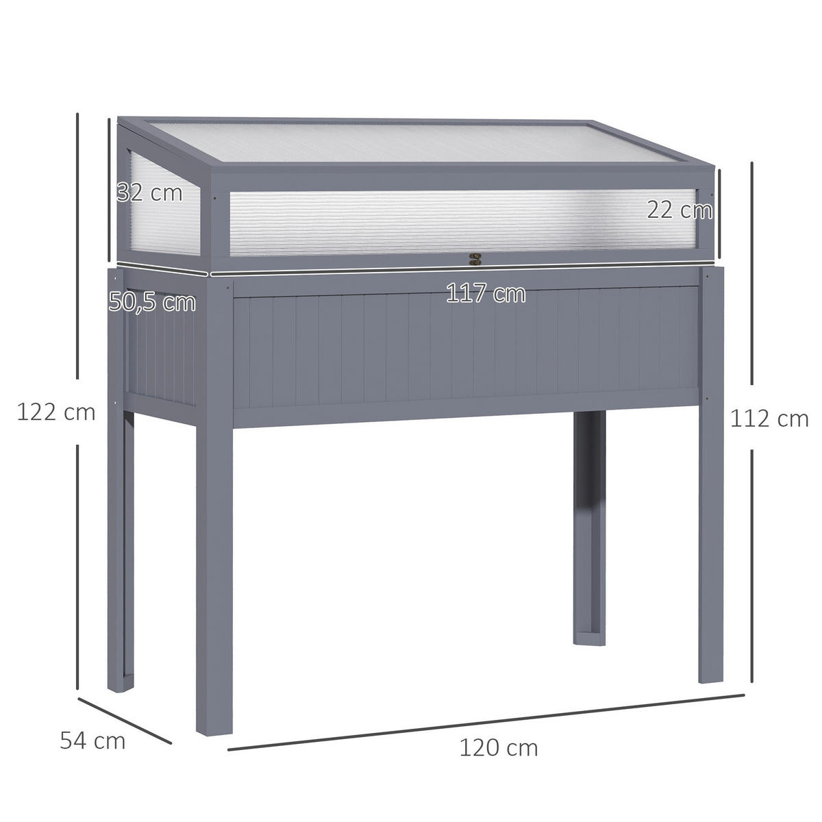 Outsunny Hochbeet grau Holz B/H/L: ca. 54x122x120 cm Hochbeet - grau (120,00/54,00/122,00cm) - Outsunny