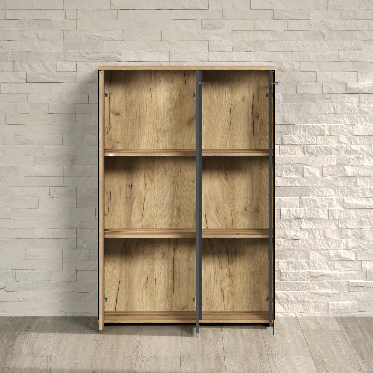 Vitrine Esteban anthrazit Eiche Evoke Coast Nachbildung B/H/T: ca. 90x132x34 cm Esteban - Eiche/anthrazit (90,00/132,00/34,00cm)