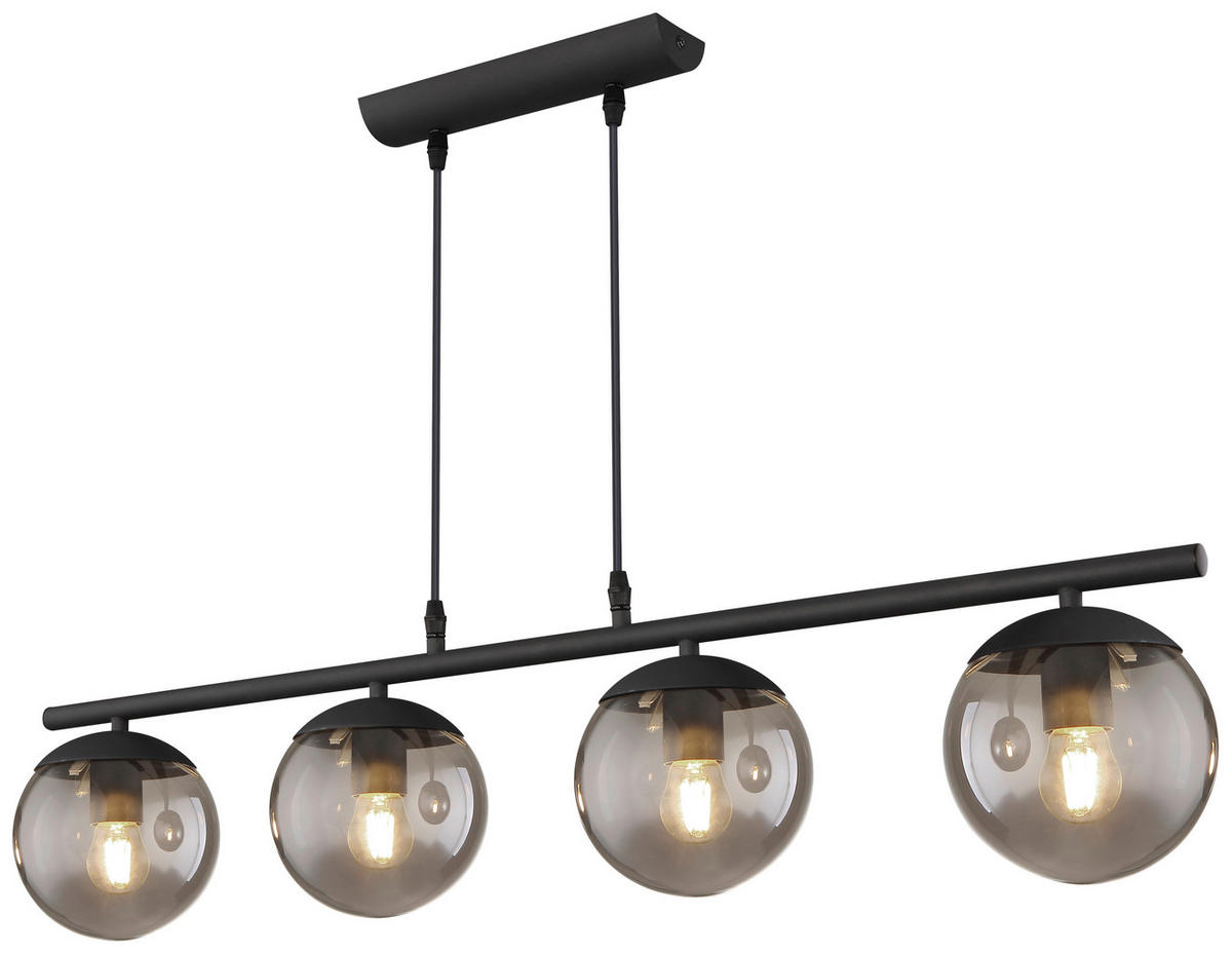 GLOBO Pendelleuchte Blama 15830-4H schwarz Metall Glas B/H/L: ca. 15x120x90 cm E27 4 Brennstellen Pendelleuchte_Blama - schwarz (90,00/15,00/120,00cm) - GLOBO