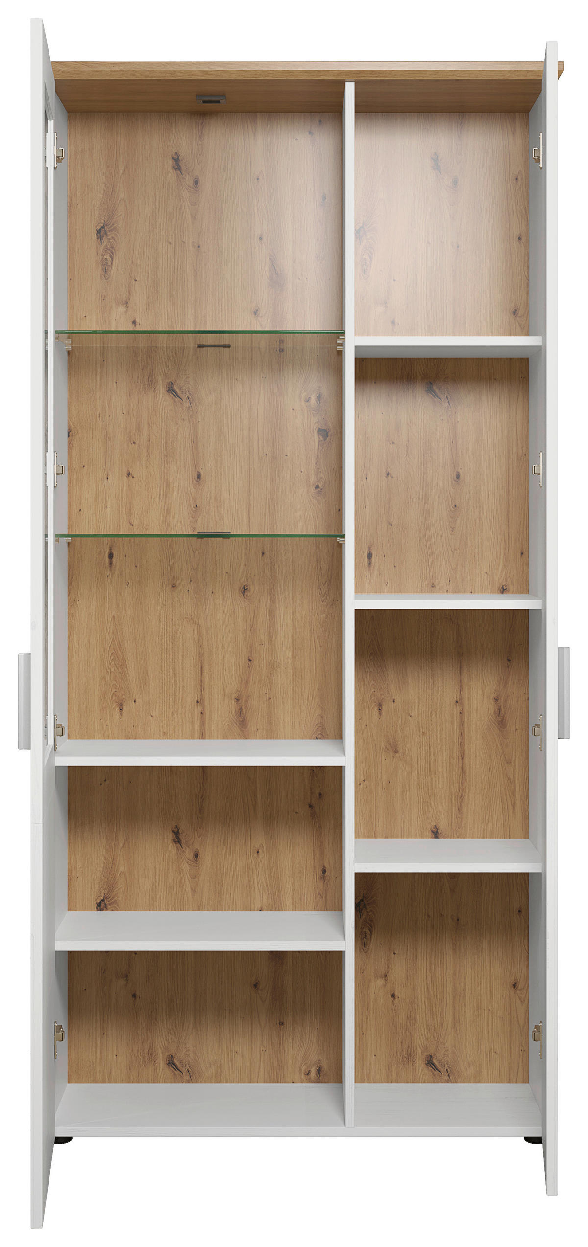 Standvitrine Shade weiß Pinie Nachbildung Eiche Artisan Nachbildung B/H/T: ca. 95x194x38 cm Shade - Eiche/weiß (95,00/194,00/38,00cm)