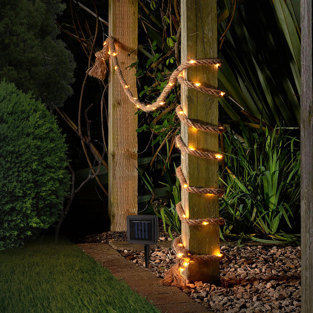 Solarlichterkette 5313127 natur Hanfseil Metall Kunststoff B/H/T: ca. 1,6x1,6x1000 cm Canamo - natur (1,60/1,60/1000,00cm) - Näve Leuchten