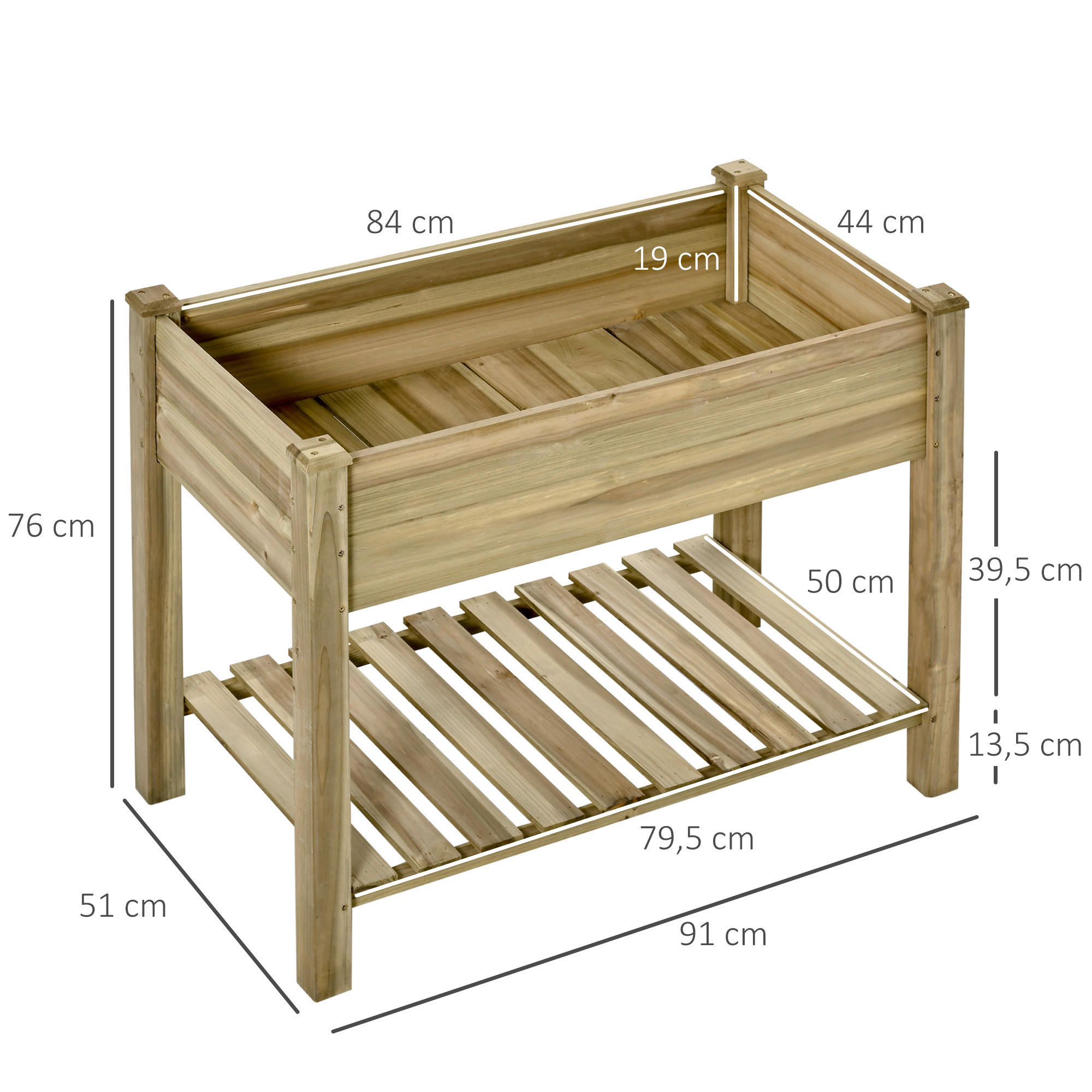 Outsunny Hochbeet grün Holz B/H/L: ca. 51x76x91 cm Hochbeet - grün (91,00/51,00/76,00cm) - Outsunny