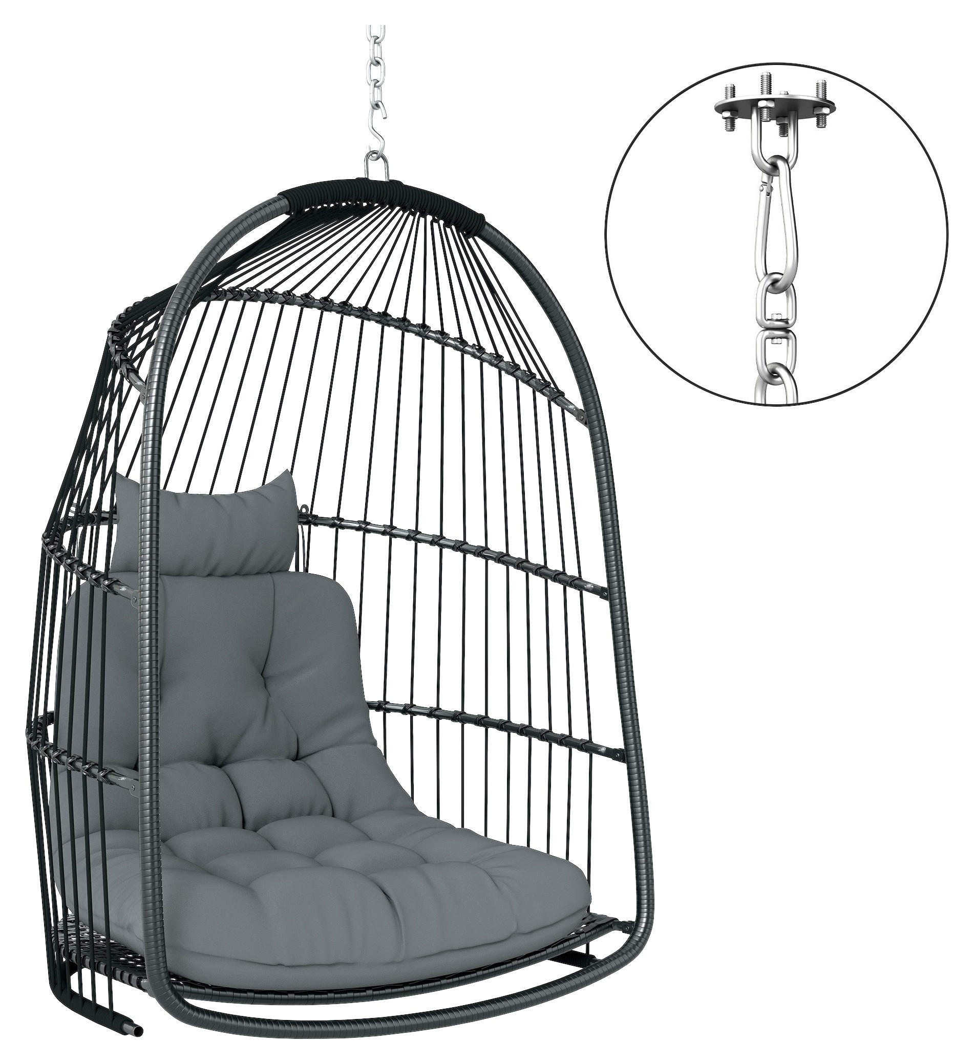 Outsunny Hängestuhl dunkelgrau Polyethylen B/H/L: ca. 68x105x74 cm Rattan-Hängestuhl - dunkelgrau (74,00/68,00/105,00cm) - Outsunny