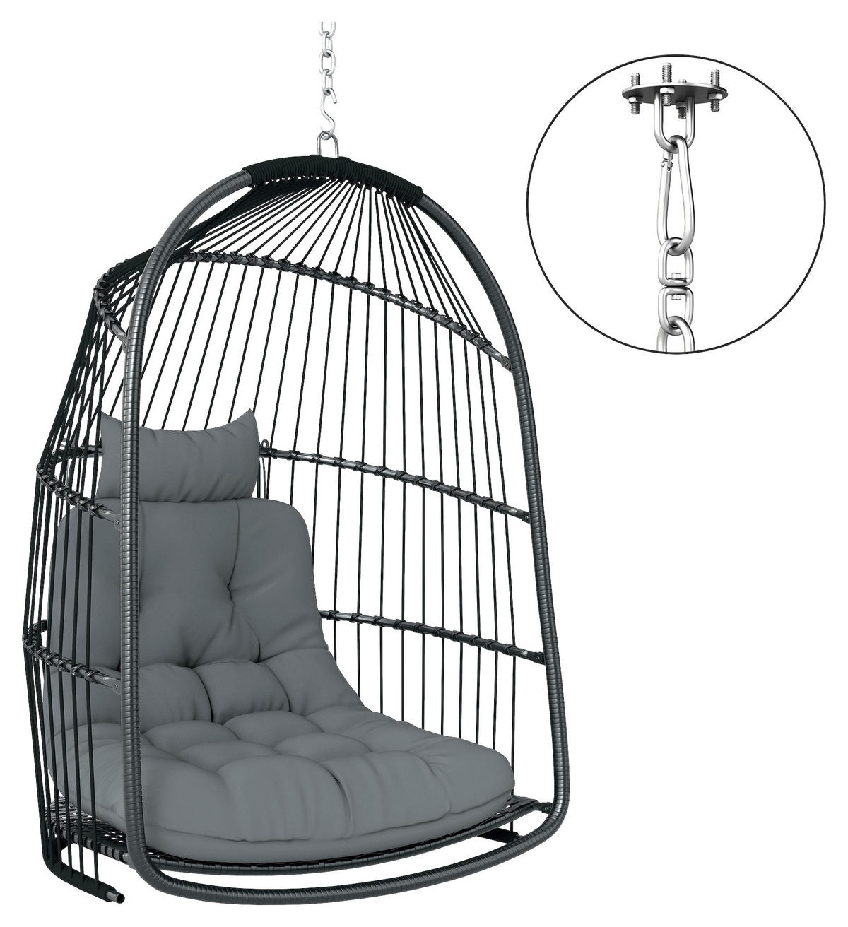 Outsunny Hängestuhl dunkelgrau Polyethylen B/H/L: ca. 68x105x74 cm Rattan-Hängestuhl - dunkelgrau (74,00/68,00/105,00cm) - Outsunny
