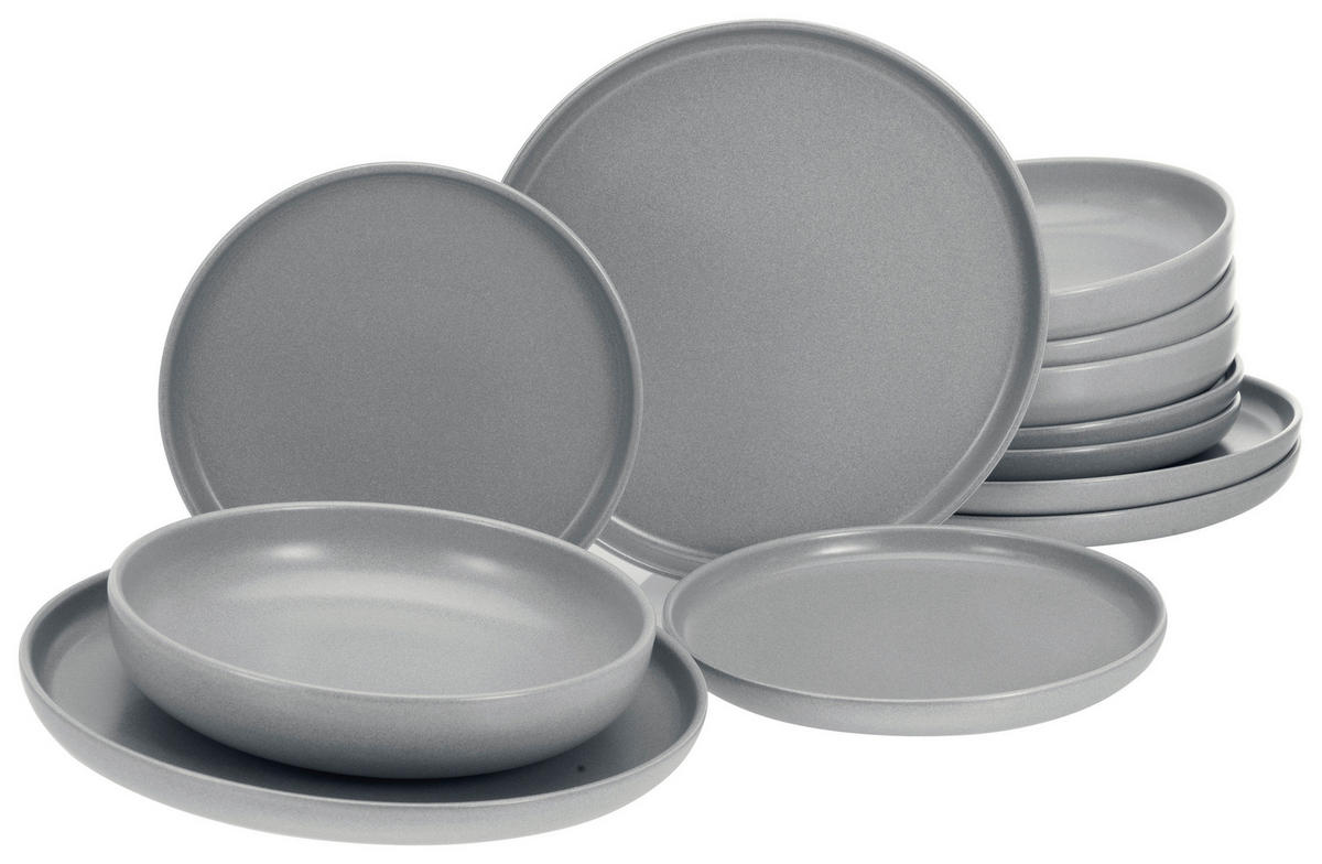CreaTable Tafelservice Uno grau Steinzeug 12 tlg. Uno - grau - CreaTable