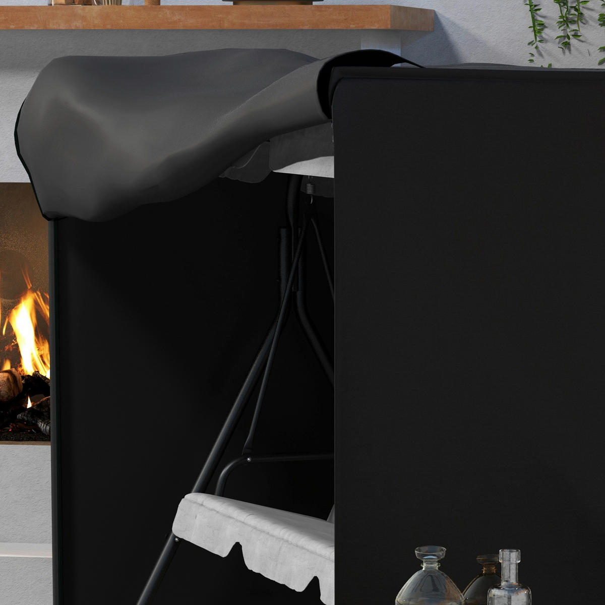 Outsunny Abdeckplane schwarz Polyester B/H/L: ca. 124x164x205 cm Abdeckung für Schaukel - schwarz (205,00/124,00/164,00cm) - Outsunny