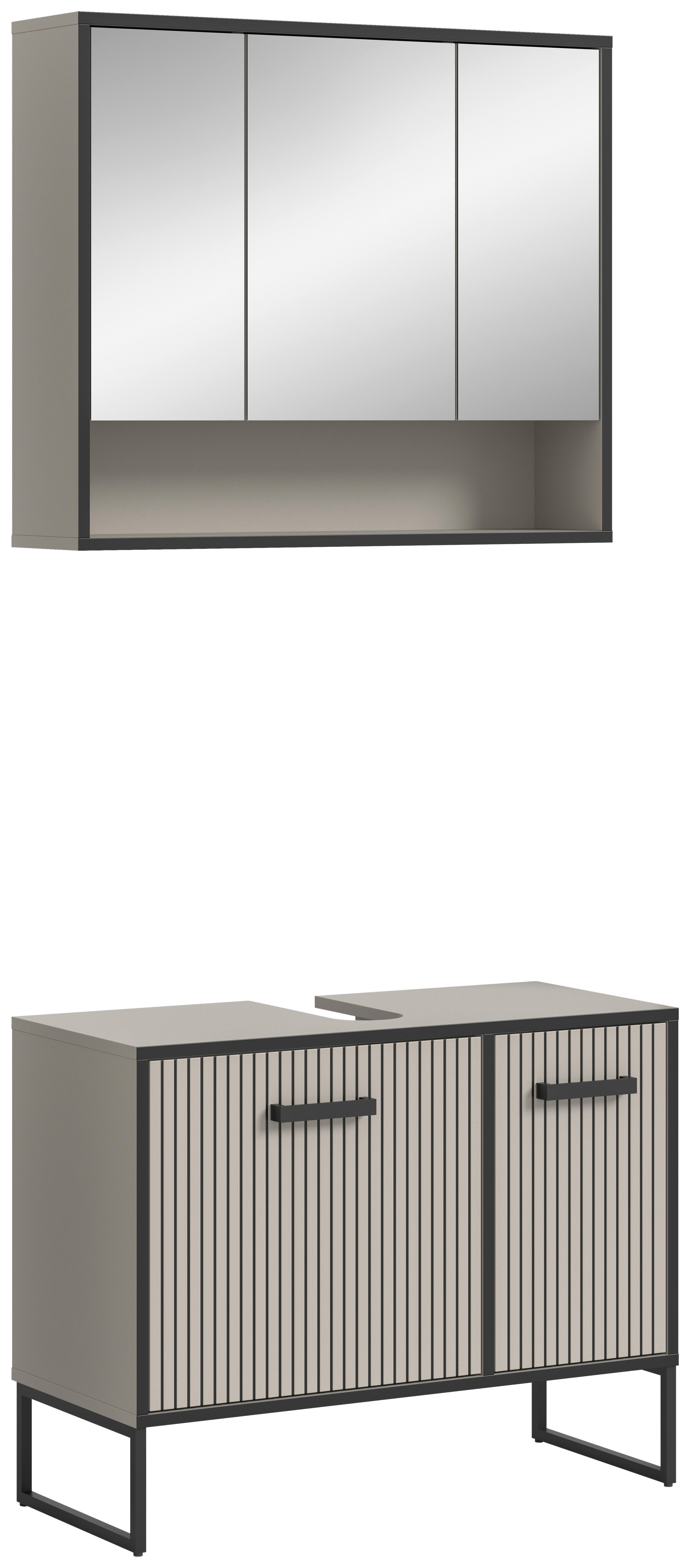 Badezimmer-Set BAGNO schwarz Kaschmirgrau Nachbildung B/H/T: ca. 80x192x36 cm BAGNO - schwarz (80,00/192,00/36,00cm) - xonox.home