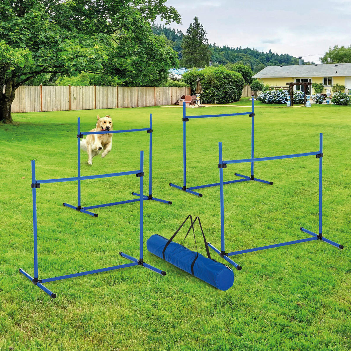 PawHut Agility Hürdenset blau Kunststoff B/H/L: ca. 65x95x95 cm Agility_Hürdenset_4erSet - blau (95,00/65,00/95,00cm) - PawHut
