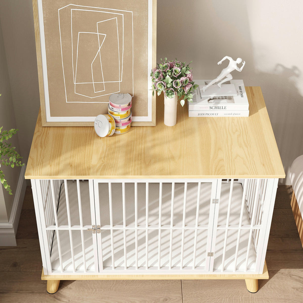 PawHut Hundekäfig Eiche Stahl B/H/L: ca. 60x70x86 cm Hundekäfig - Eiche/weiß (86,00/60,00/70,00cm) - PawHut