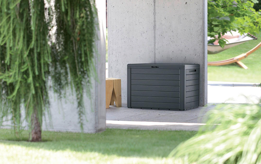 Prosperplast Aufbewahrungsbox WOODEBOX anthrazit Kunststoff B/H/L: ca. 43,8x55x78 cm WOODEBOX - anthrazit (78,00/43,80/55,00cm) - Prosperplast