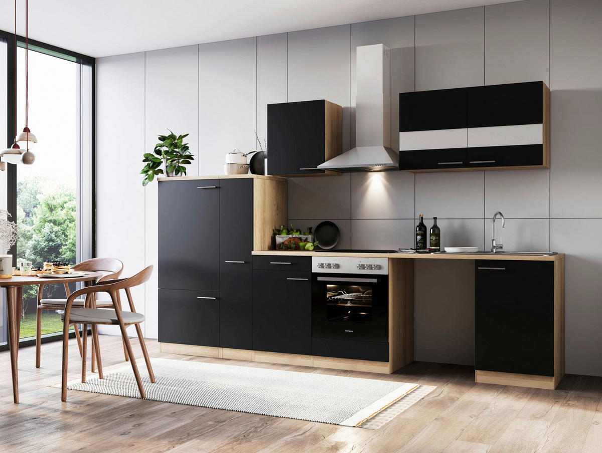 Respekta Küchenblock Merle schwarz B/H/T: ca. 310x200x60 cm Merle - Eiche/schwarz (310,00/200,00/60,00cm) - Respekta