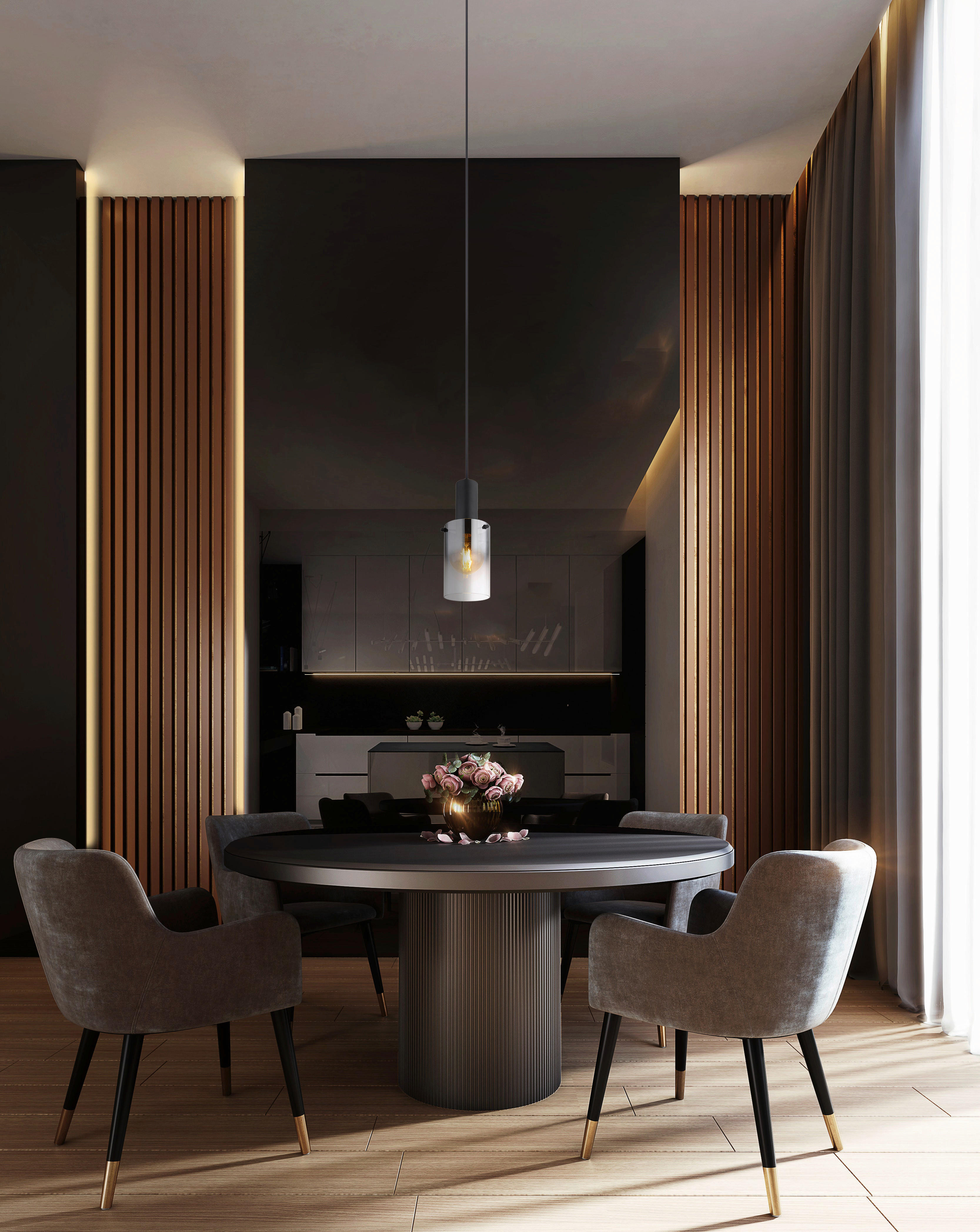 Thumbnail - Pendelleuchte Florentina schwarz Glas Metall H/D: ca. 150x12,5 cm E27 1 Brennstellen