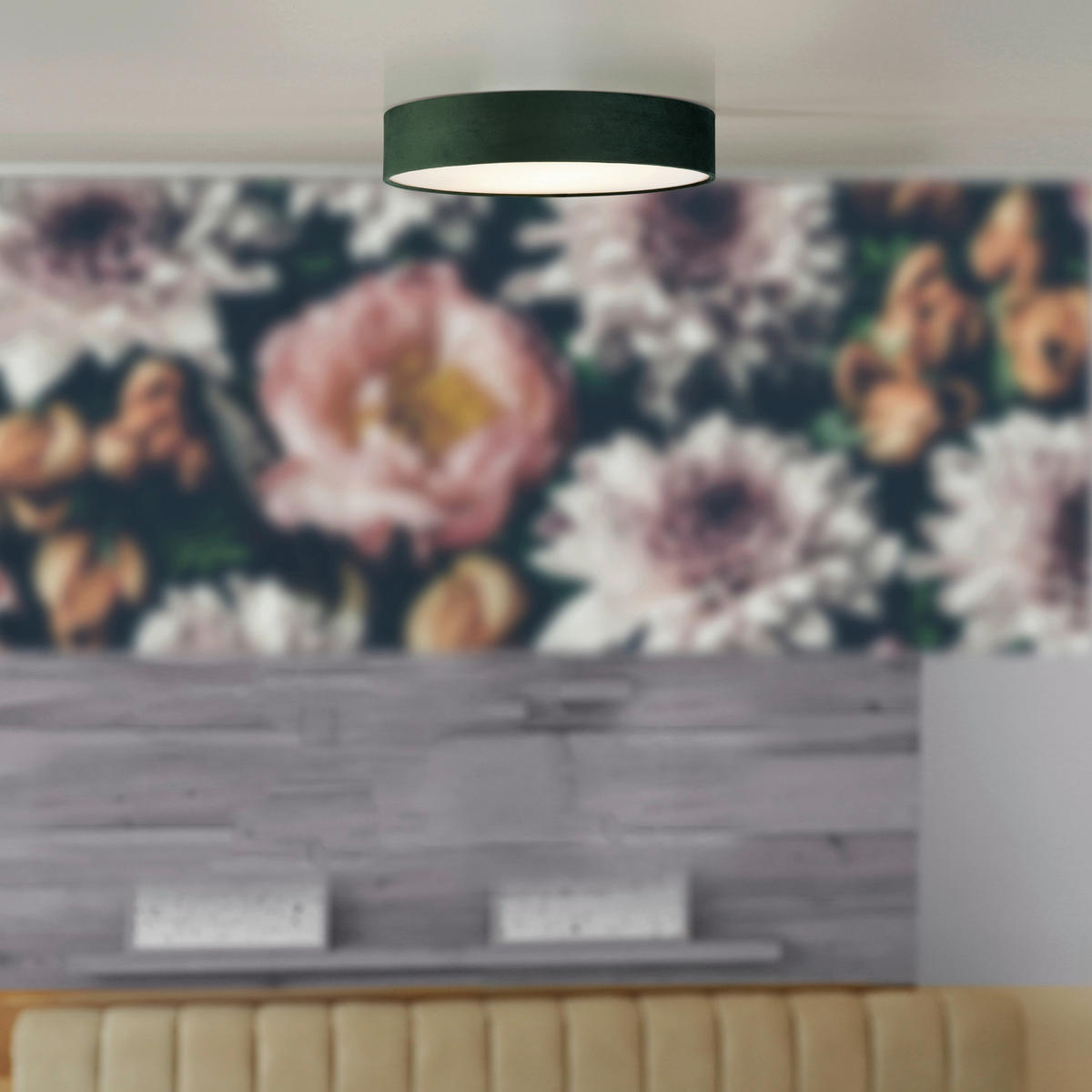 Searchlight Deckenleuchte grün Samt Stahl B/H/L/D: ca. 50x10x50x50 cm E27 3 Brennstellen Drum - grün (50,00/50,00/10,00cm) - Searchlight