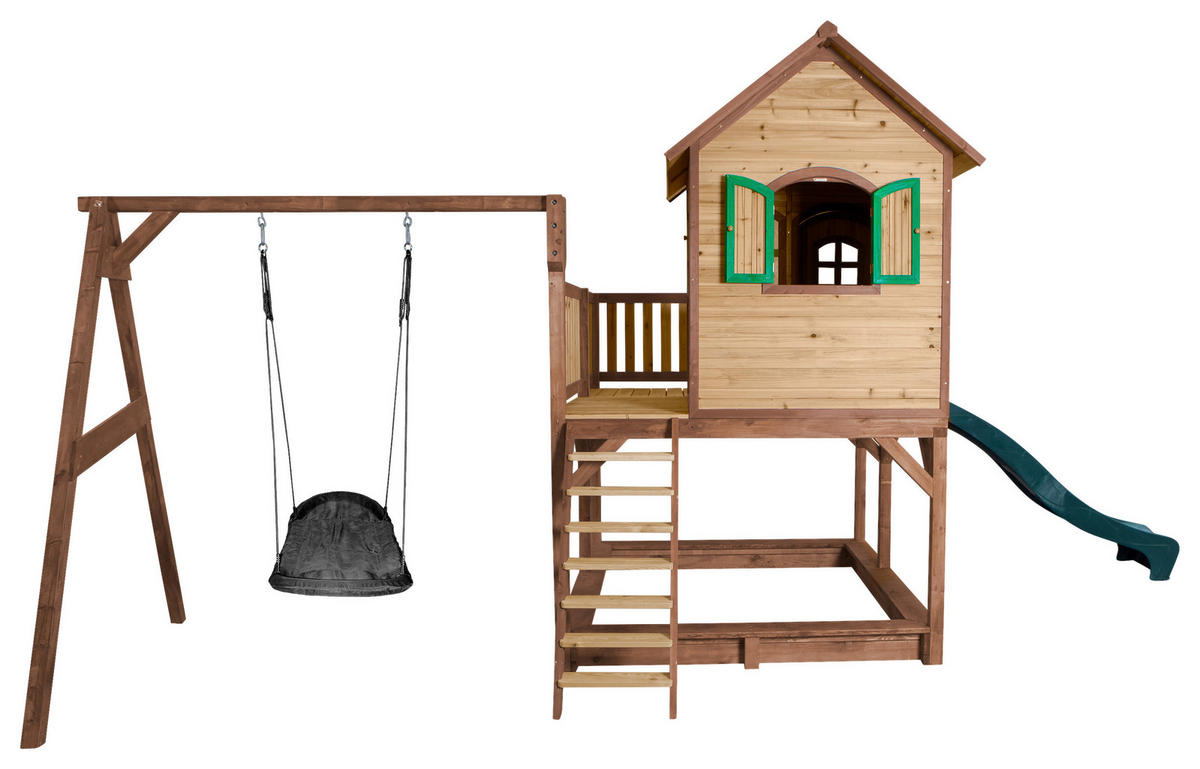 AXI Spielhaus Liam braun B/H/L: ca. 613x291x277 cm Liam - braun/grün (277,00/613,00/291,00cm) - AXI