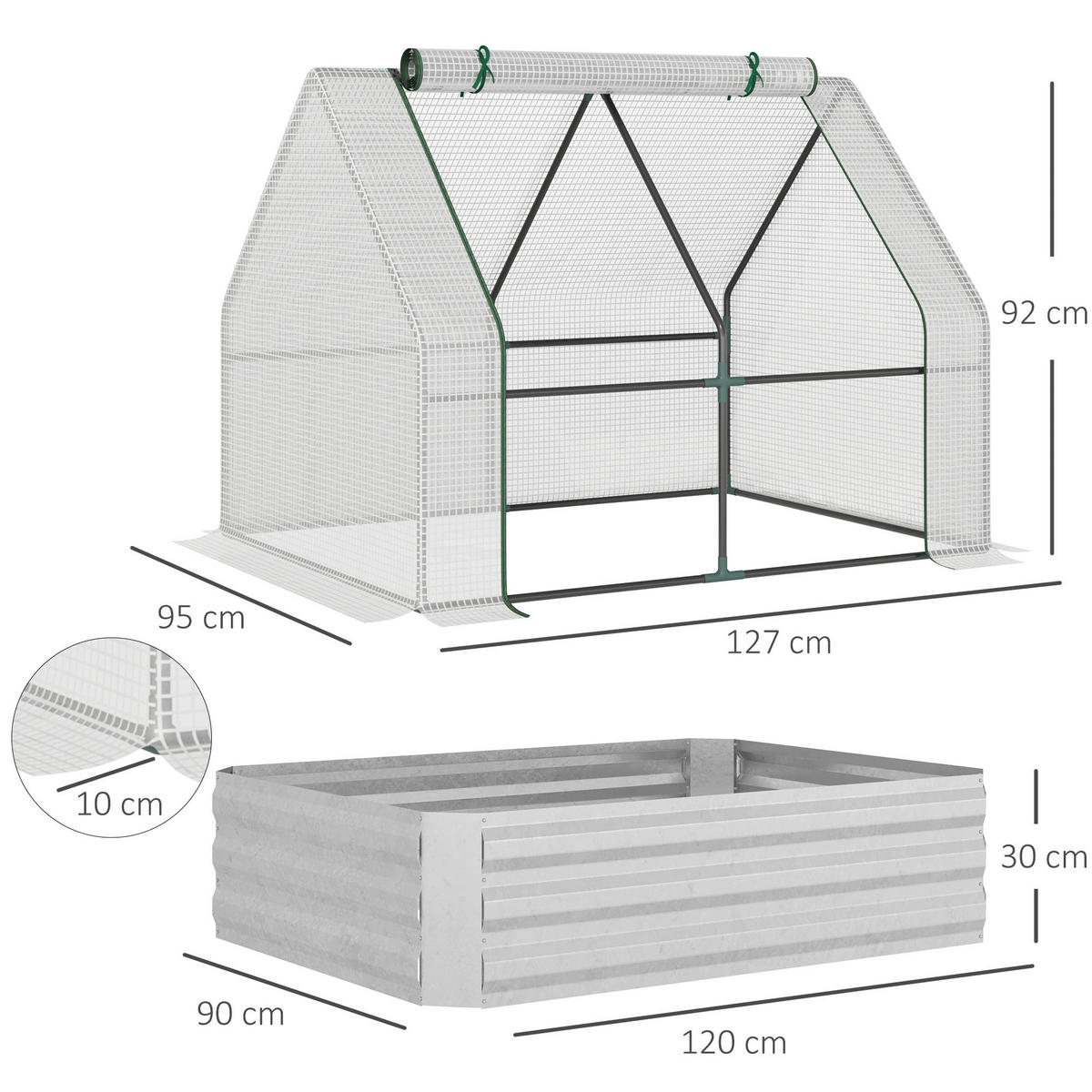 Outsunny Tür zum Aufrollen B/H/L: ca. 95x92x127 cm Foliengewächshaus 845-520 - weiß/silber (127,00/95,00/92,00cm) - Outsunny