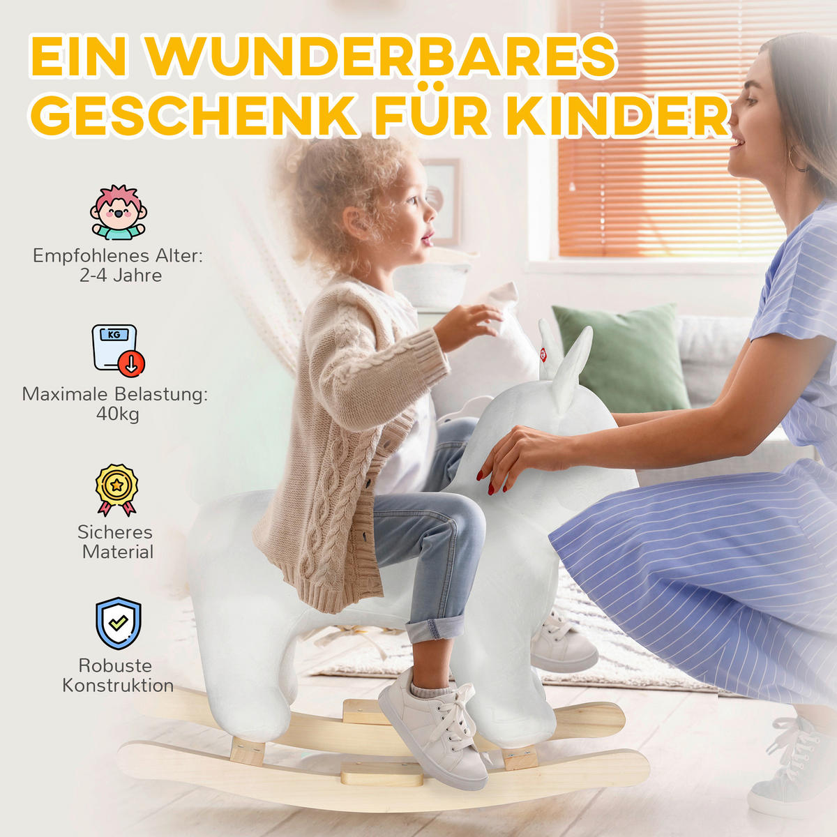 AIYAPLAY Schaukeltier B/H/L: ca. 32,5x60x67 cm Schaukeltier - weiß (67,00/32,50/60,00cm) - AIYAPLAY