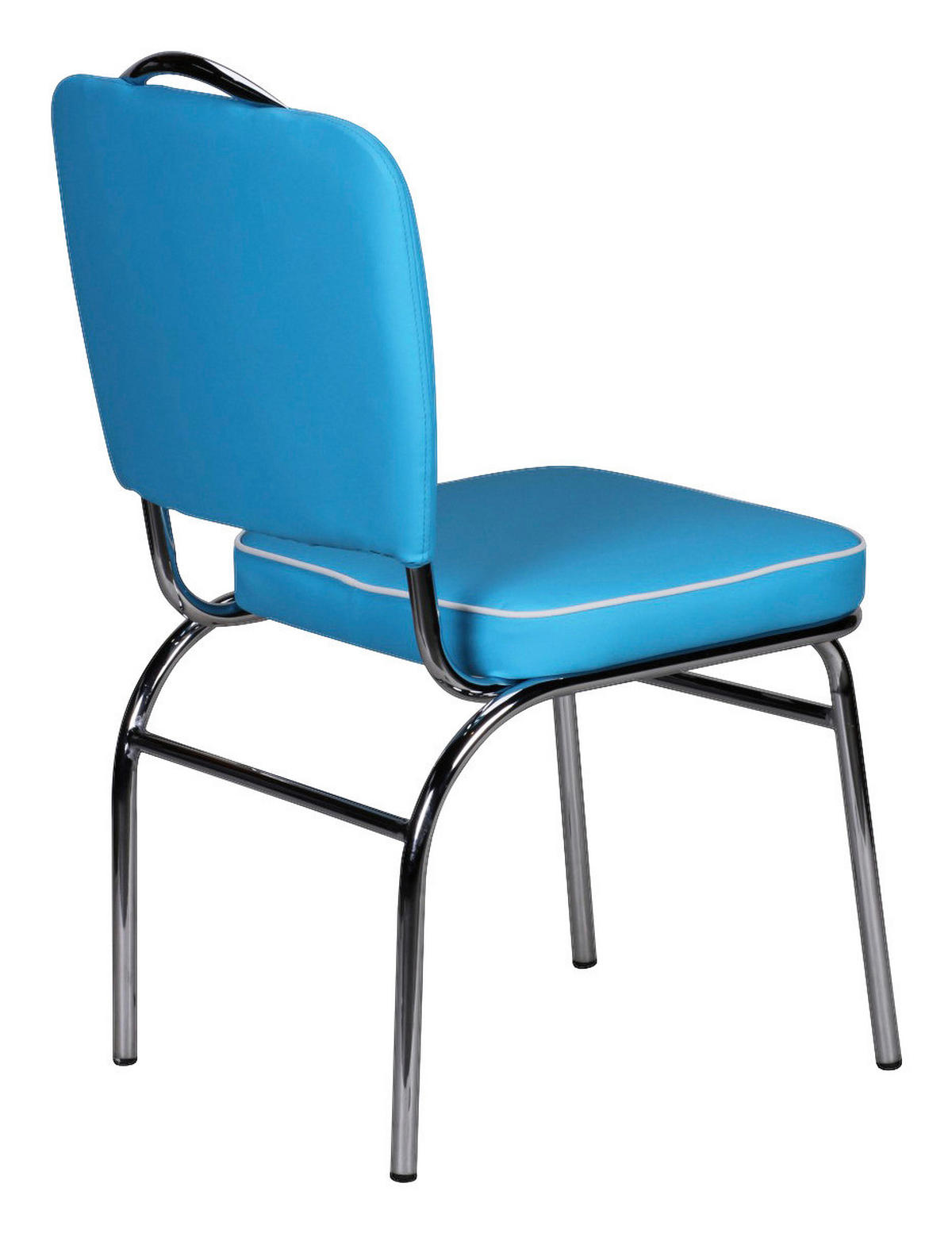 Stuhl blau weiß Chrom Kunstleder Metall Kunstleder B/H/T: ca. 47x90x45 cm Esszimmerstuhl - blau/weiß (47,00/90,00/45,00cm) - Wohnling