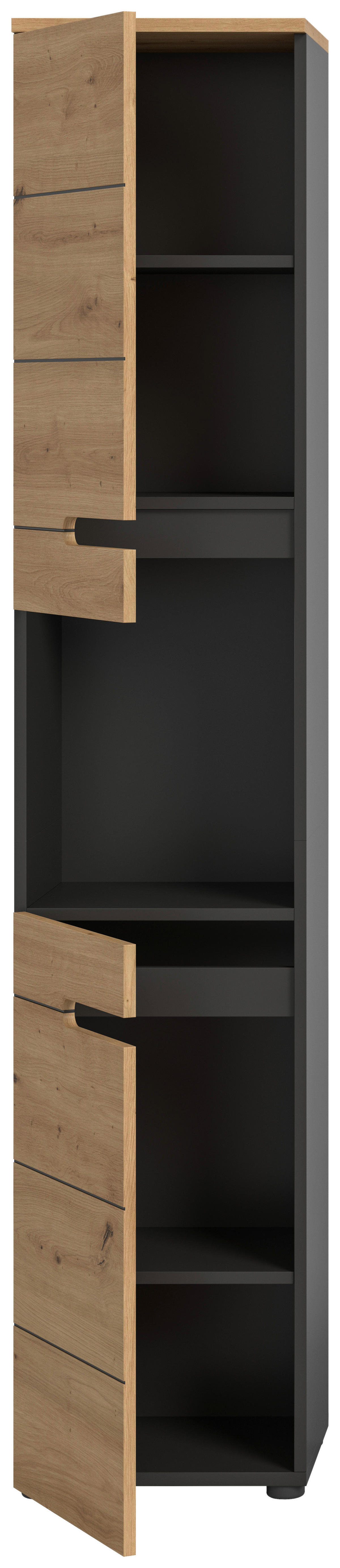 Hochschrank Canu Basalt Eiche Artisan Nachbildung B/H/T: ca. 38x193x34 cm Canu - Eiche/Basalt (38,00/193,00/34,00cm) - xonox.home