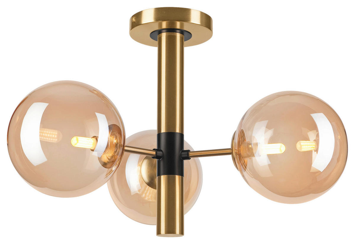 Lamkur Pendelleuchte ROLLO 49304 gold schwarz Stahl Glas H/L: ca. 32x36 cm E27 3 Brennstellen Rollo - gold/schwarz (36,00cm) - Lamkur