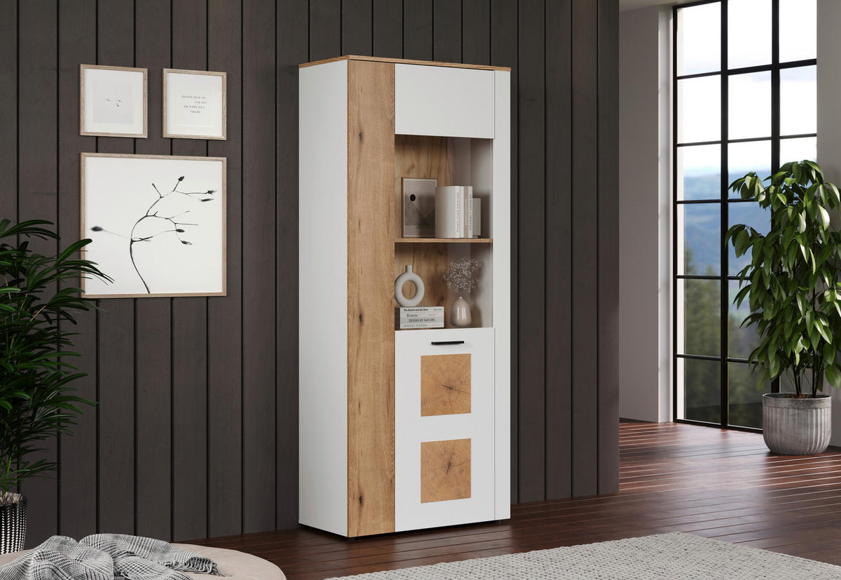 Vitrine Vitoria weiß Eiche Evoke Coast Nachbildung B/H/T: ca. 80x195x42 cm Vitoria - Eiche/weiß (80,00/195,00/42,00cm)