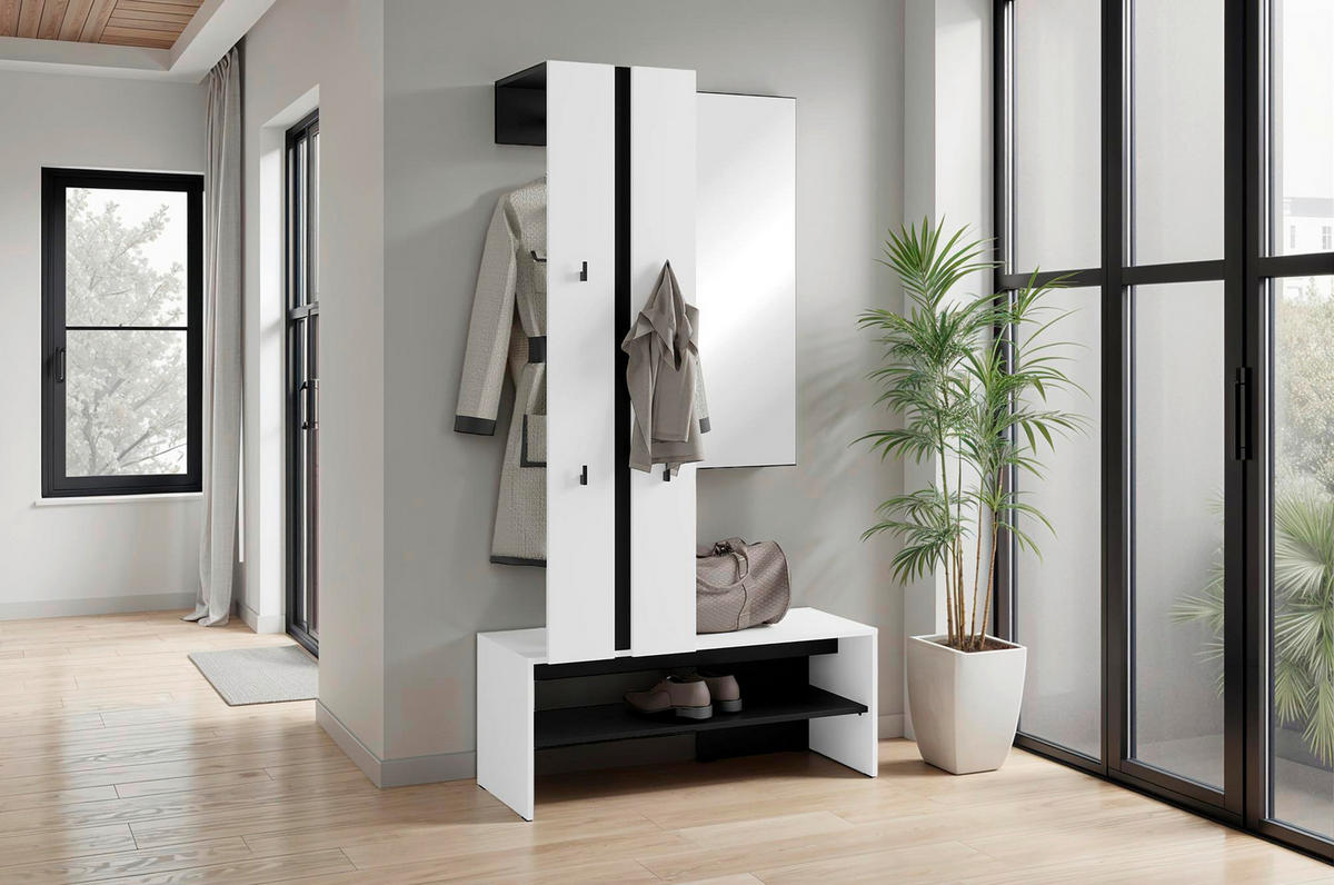 Garderobenset NANTE weiß schwarz B/H/T: ca. 100x186x40 cm NANTE - weiß/schwarz (100,00/186,00/40,00cm) - byLIVING