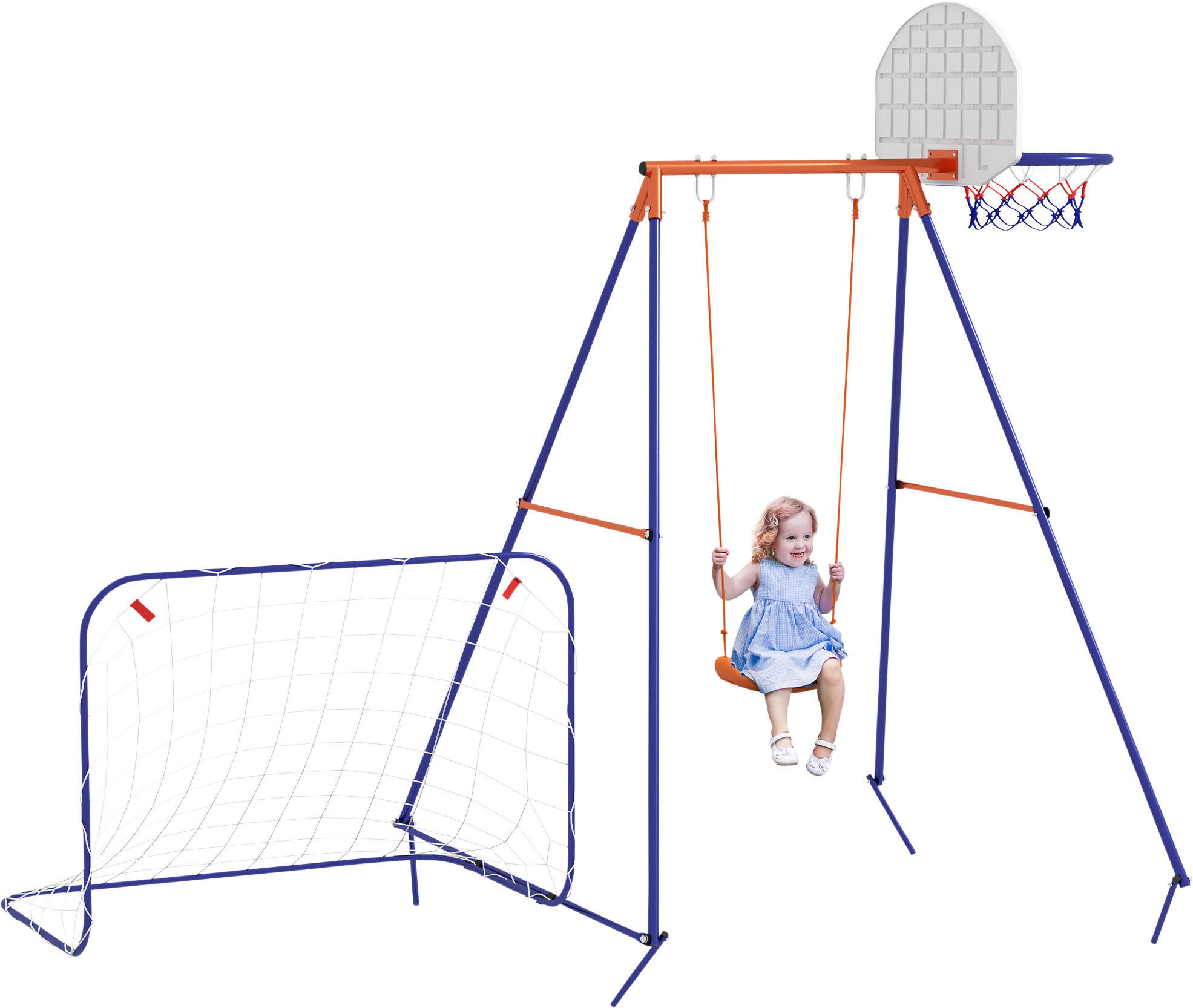 Outsunny Schaukel orange B/H/L: ca. 154x195x220 cm Kinderschaukel - orange/dunkelblau (220,00/154,00/195,00cm) - Outsunny