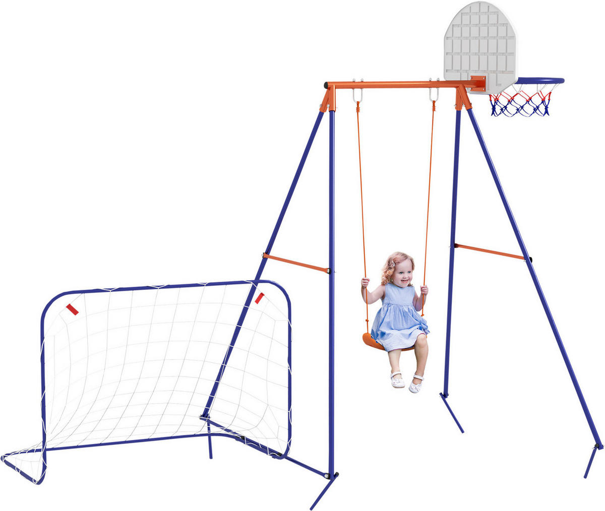 Outsunny Schaukel orange B/H/L: ca. 154x195x220 cm Kinderschaukel - orange/dunkelblau (220,00/154,00/195,00cm) - Outsunny