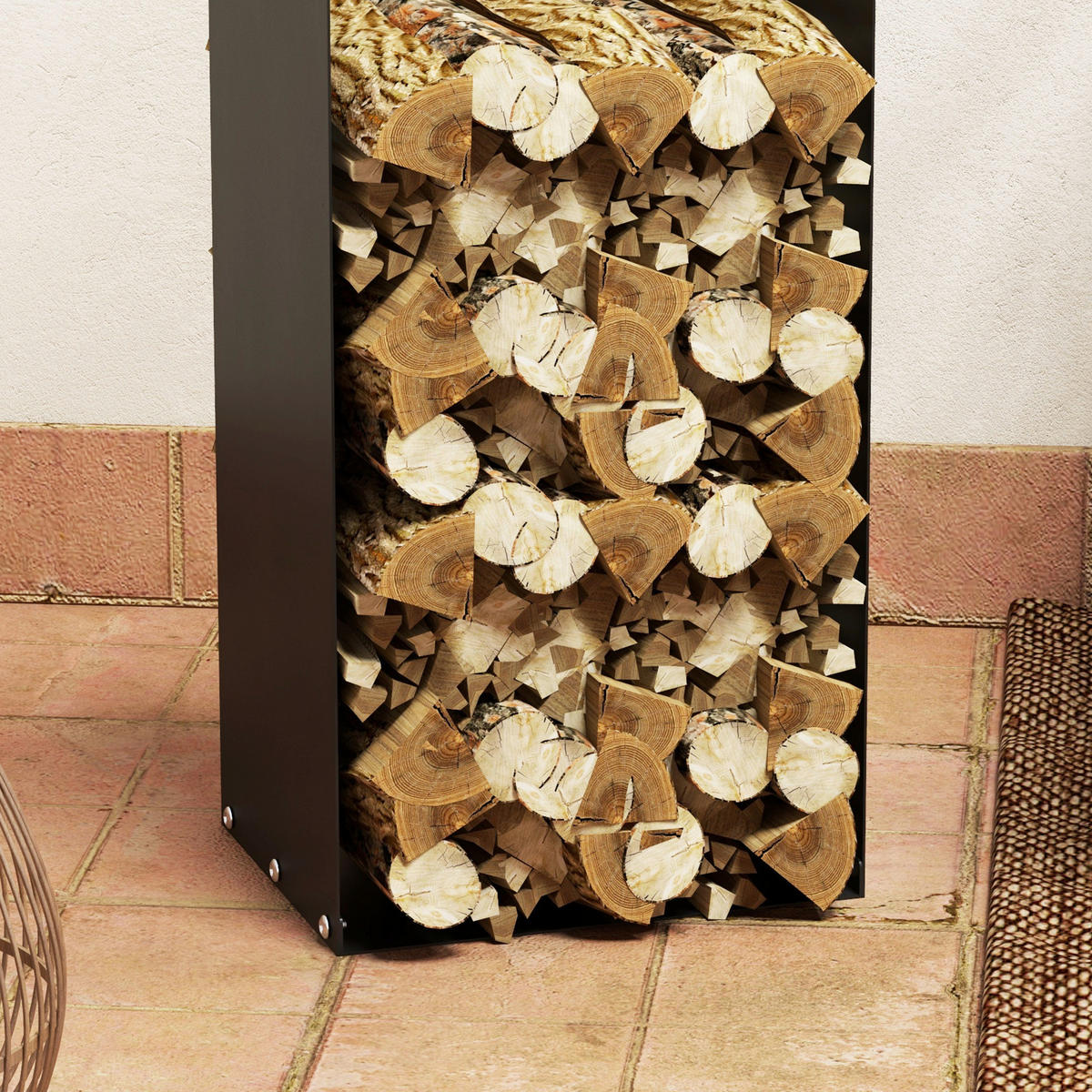 Outsunny Kaminholzregal schwarz B/H/L: ca. 30x90x37 cm Kaminholzregal - schwarz (37,00/30,00/90,00cm) - Outsunny