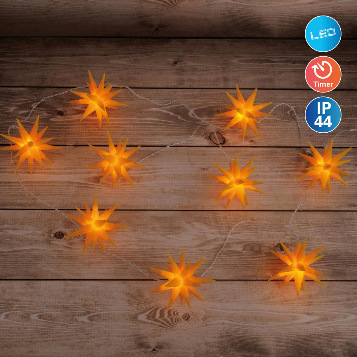 Näve Leuchten LED-Lichterkette gelb Kunststoff B/H/T: ca. 12x12x740 cm LED-Lichterkette 3D-STERNE - gelb (12,00/12,00/740,00cm) - Näve Leuchten