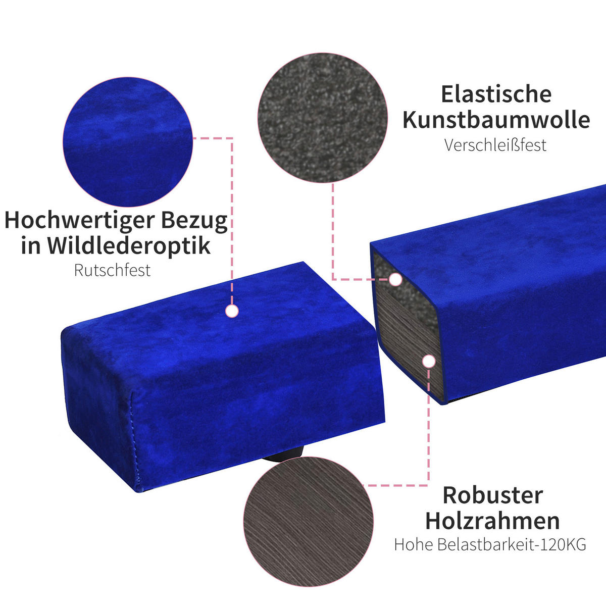 HOMCOM Fitness-Zubehör blau Holz B/H/L: ca. 10x210x6,5 cm Schwebebalken - blau (6,50/10,00/210,00cm) - HOMCOM