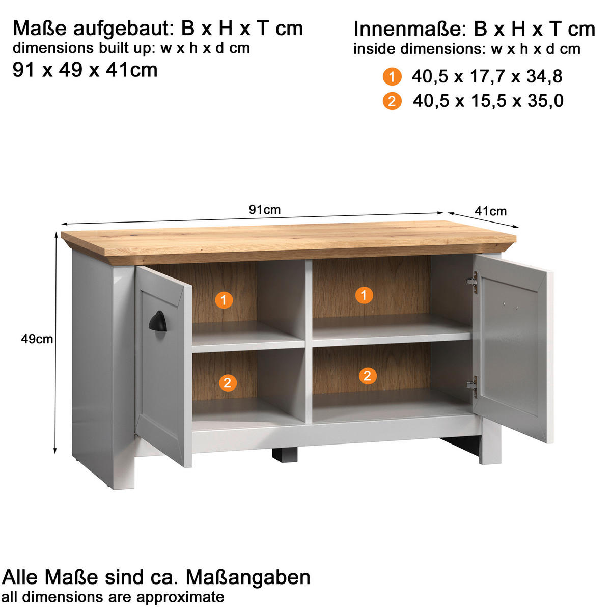Sitzbank Landside Lichtgrau Eiche Artisan Nachbildung B/H/T: ca. 91x49x41 cm Landside - Lichtgrau/Eiche (91,00/49,00/41,00cm) - Trendteam