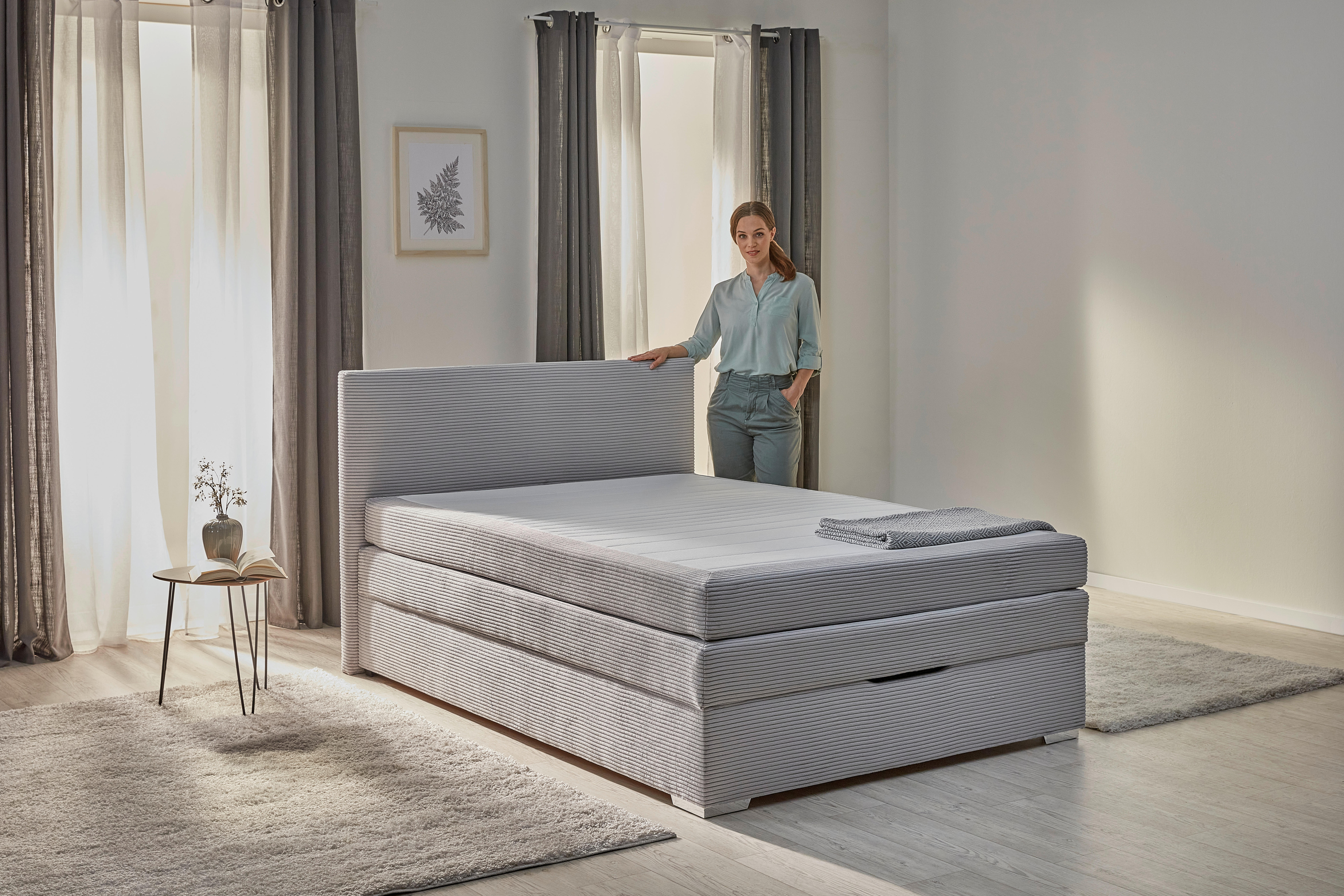 Boxspringbett Porto grau Liegefläche B/L: ca. 140x200 cm Porto - grau (147,00/105,00/211,00cm)