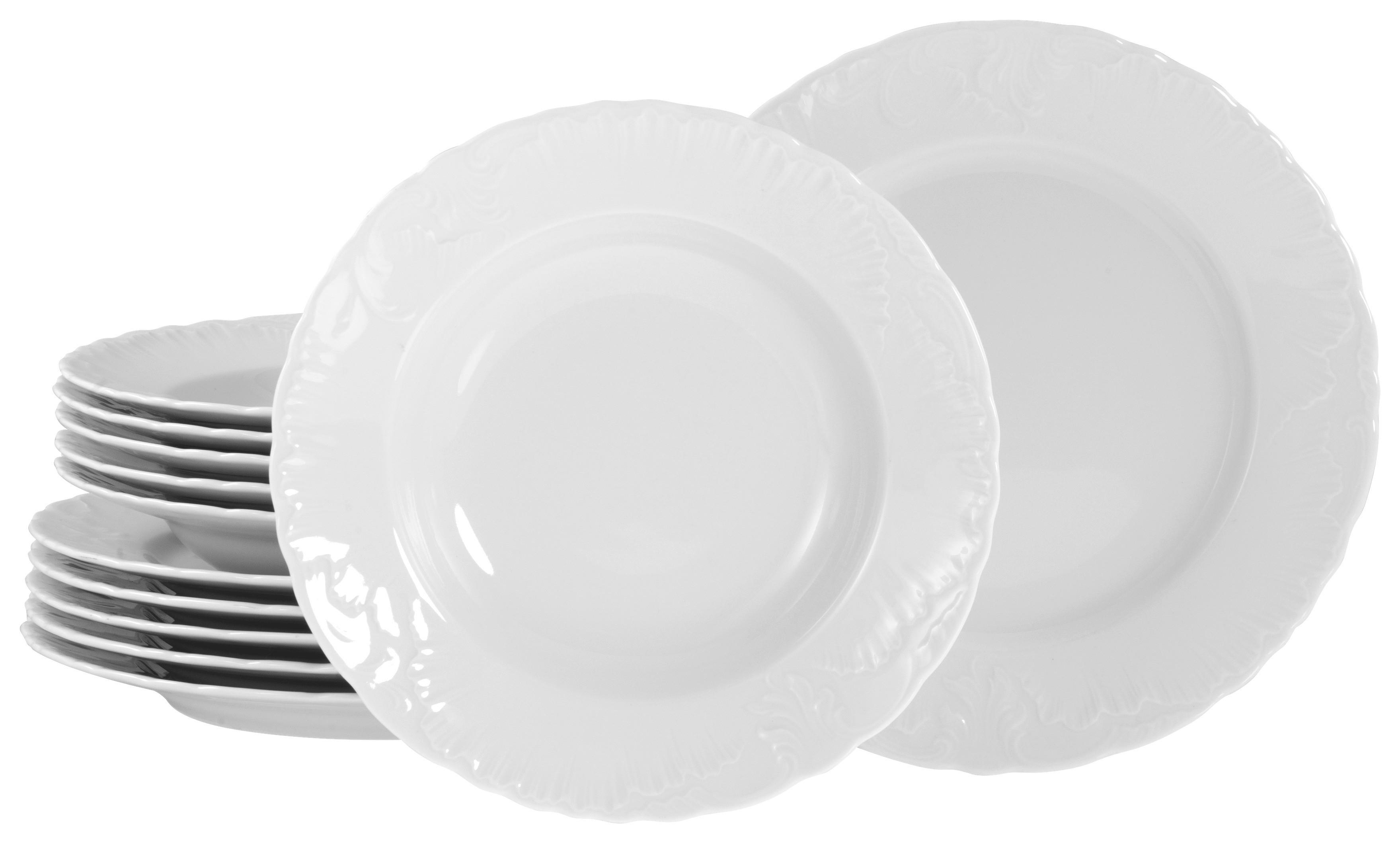 CreaTable Tafelservice Rokoko weiß Porzellan 12 tlg. Rokoko - weiß - CreaTable