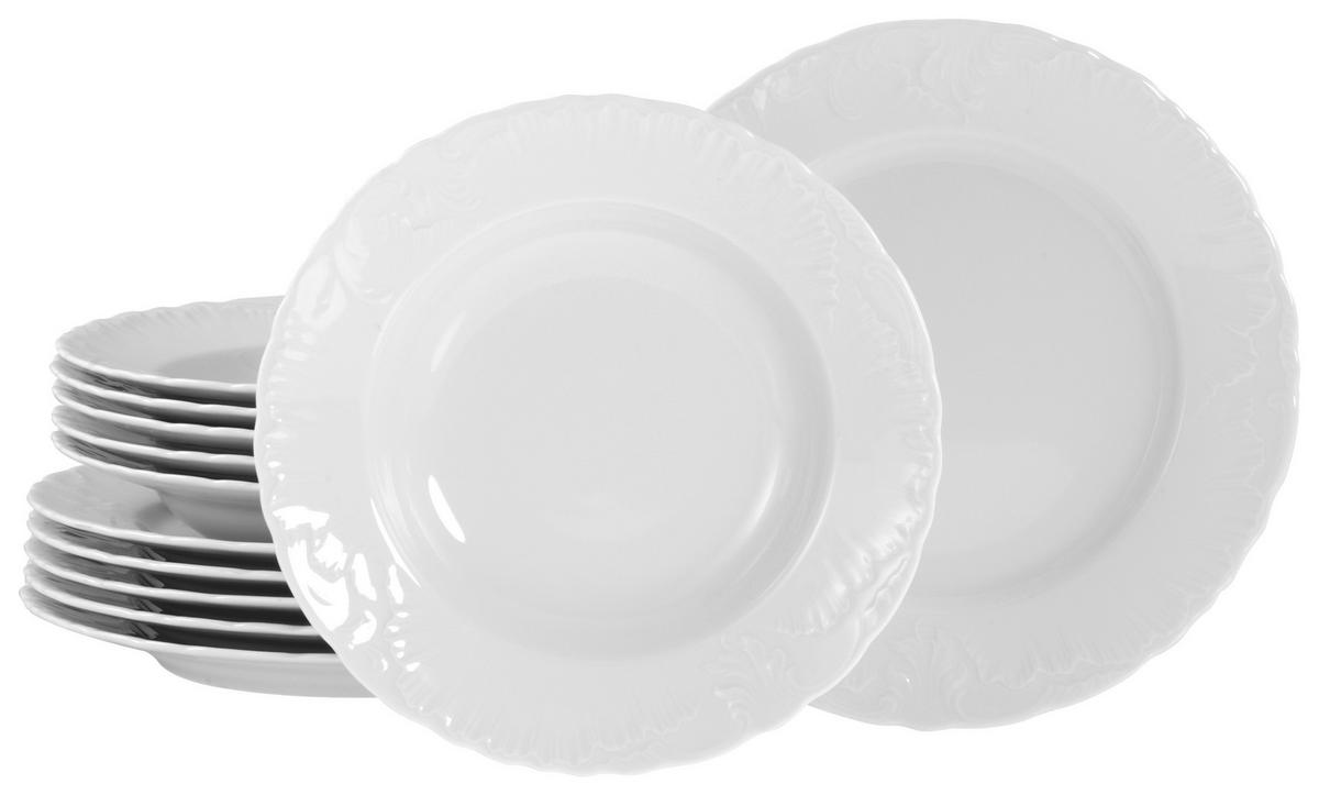 CreaTable Tafelservice Rokoko weiß Porzellan 12 tlg. Rokoko - weiß - CreaTable