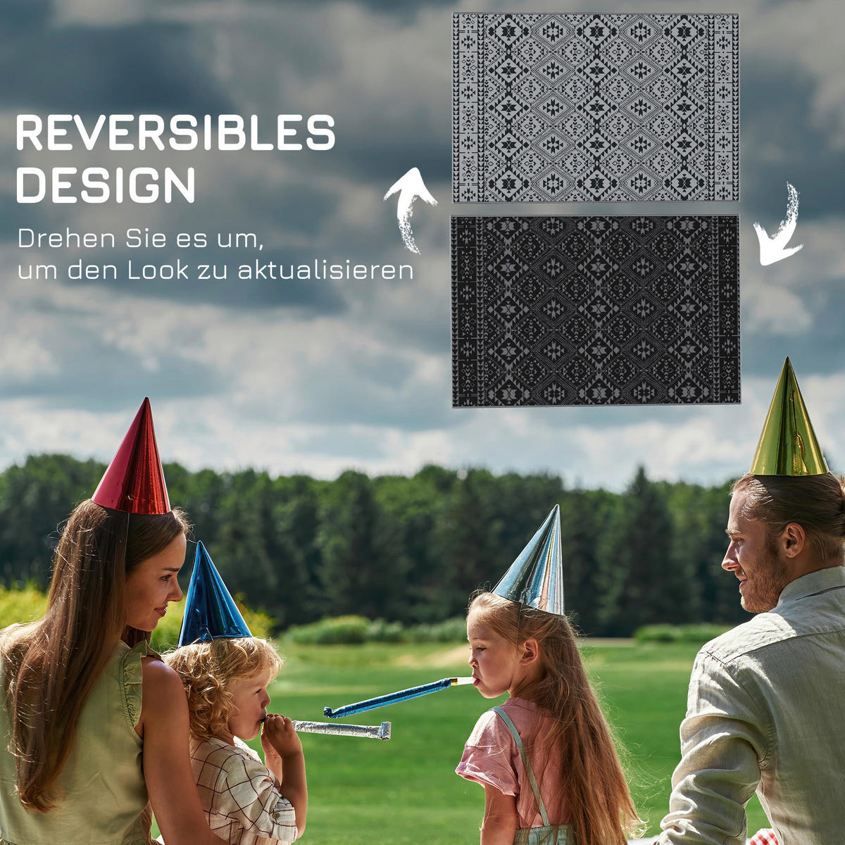 Outsunny Outdoor-Teppich grau B/H/L: ca. 274x182x0,3 cm Outdoor-Teppich - schwarz/grau (0,30/274,00/182,00cm) - Outsunny
