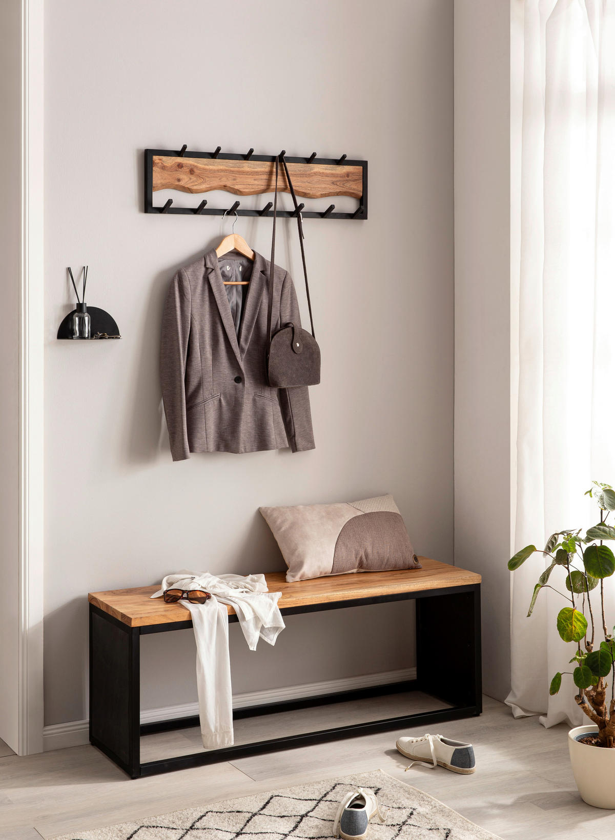 Wandgarderobe Akazie Nachbildung B/H/T: ca. 80x22x8 cm Wandgarderobe - (80,00/22,00/8,00cm) - Wohnling