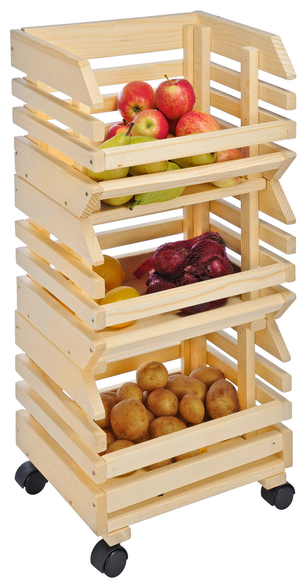 HI Obsthorde 3-teilig natur Kiefer B/H/T: ca. 37x80x25 cm Stapelhorde 90055 - natur (37,00/80,00/25,00cm) - HI